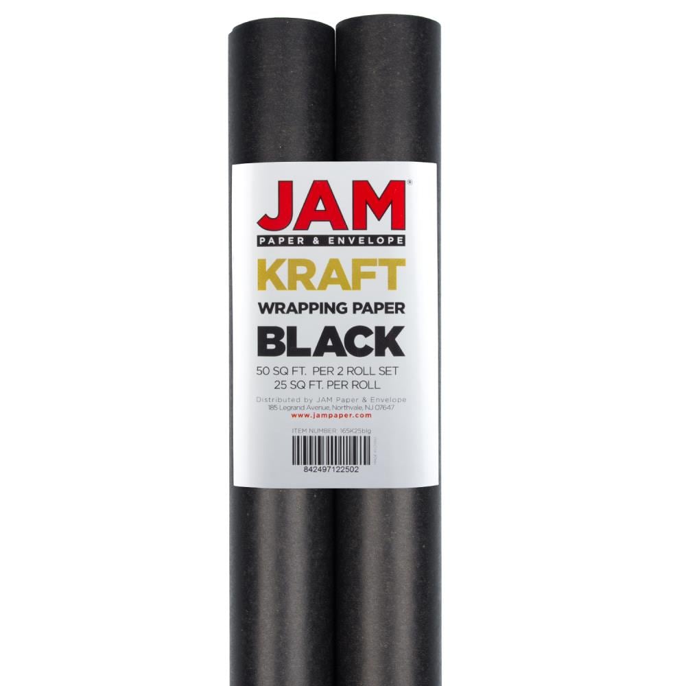 JAM Paper JAM PAPER Gift Wrap, Kraft Wrapping Paper, 25 Sq Ft per Roll,  Black, 2/Pack, Solid Color for Any Occasion, 50 Sq Ft Total