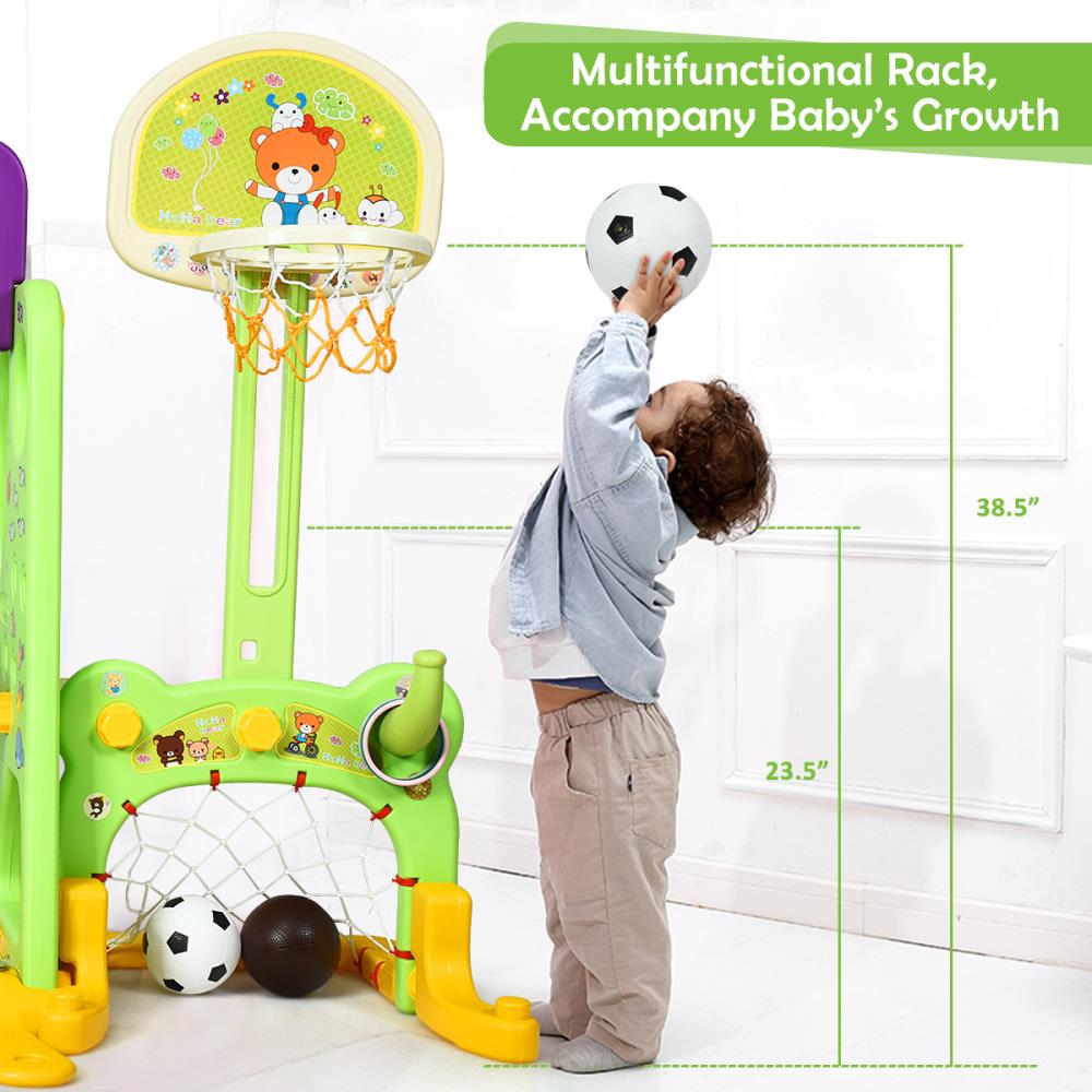 Baseball Bat 6 in 1 Toddler Climber and Swing Set Kids Freestanding Slide and Swing Playset Indoor Outdoor Football Gate Shipping from US, Multicolour Freestanding Climber w/Basketball Hoop 