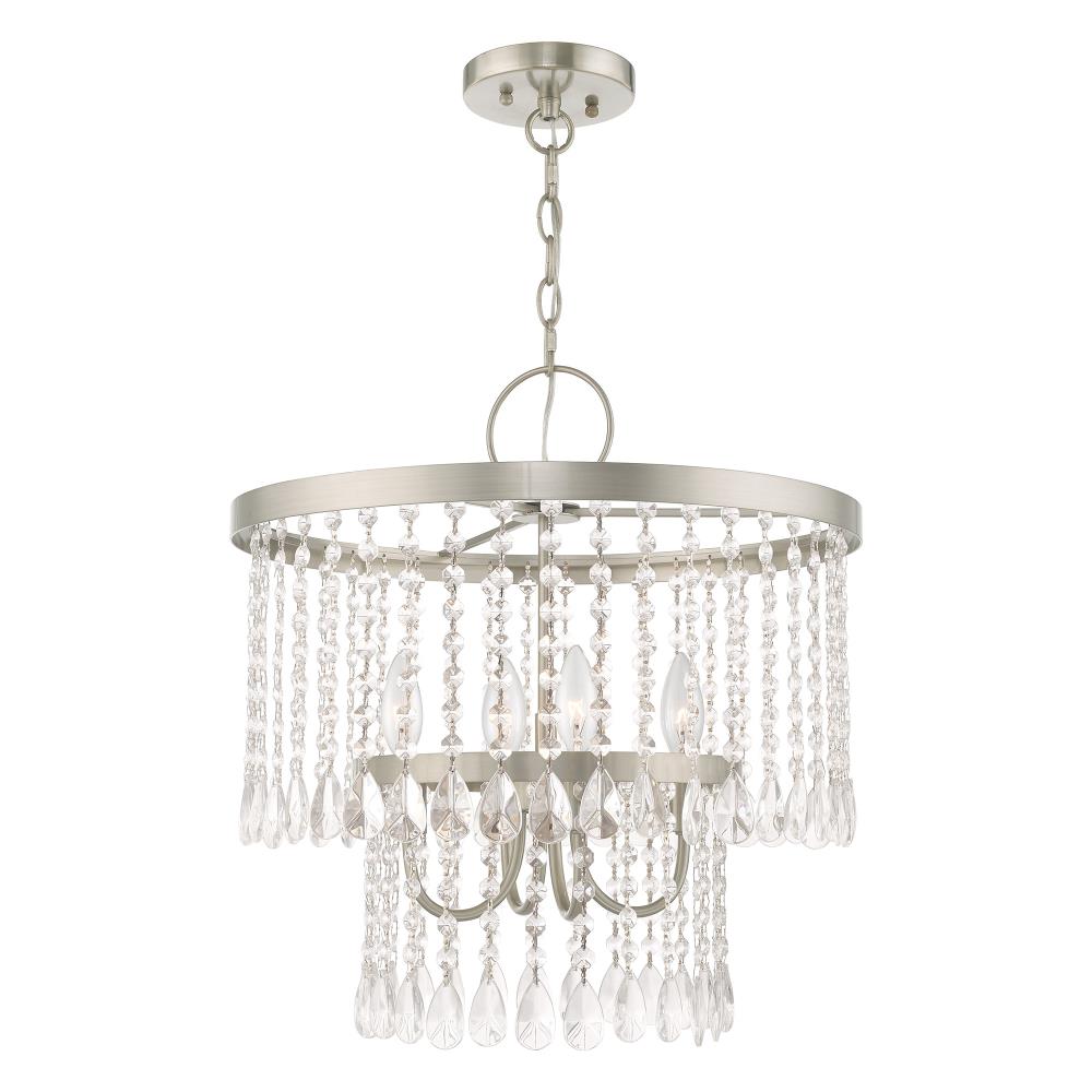 Livex Lighting 51064-91 Elizabeth 4 -Light Brushed Nickel Transitional For Use in Bathrooms, Bedrooms, Dining Rooms, Foyers, Kitchens, Living Rooms Chandelier