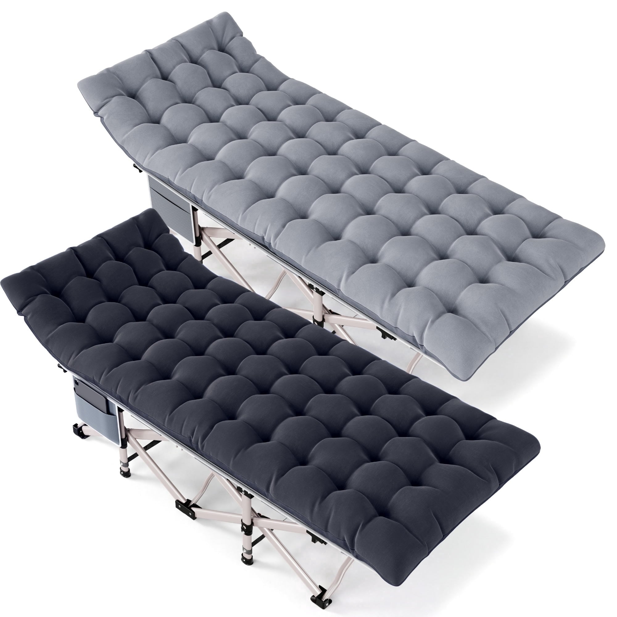 Fenbeli - 2-Pack Heavy-Duty Folding Camping Cots With Mattress Carry Bag 600-lb Capacity 1200D Ox...