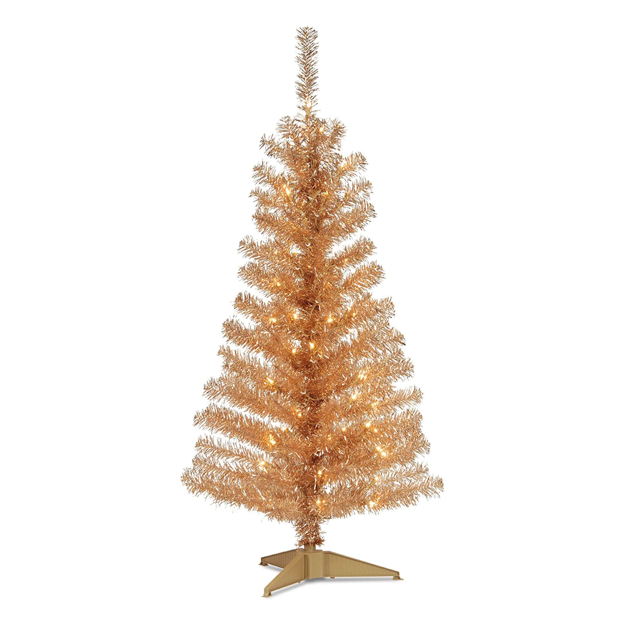 National Tree Company 289000 4-ft Tinsel Pre-lit Gold Artificial Christmas Tree with LED Lights