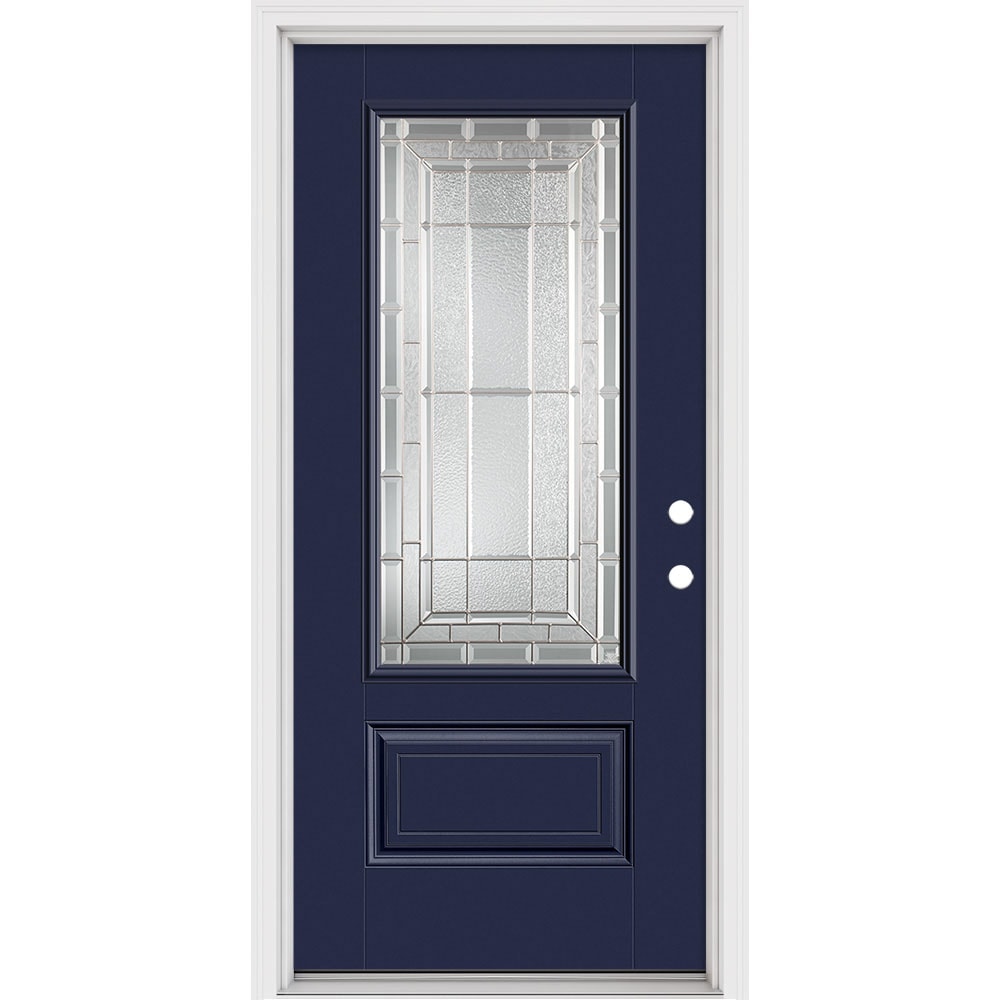 Masonite 631164 Sequence 36-in x 80-in x 4-9/16-in Fiberglass 3/4 lite Left-hand inswing Eclipse Painted Prehung Front Door with Brickmould Insulating core