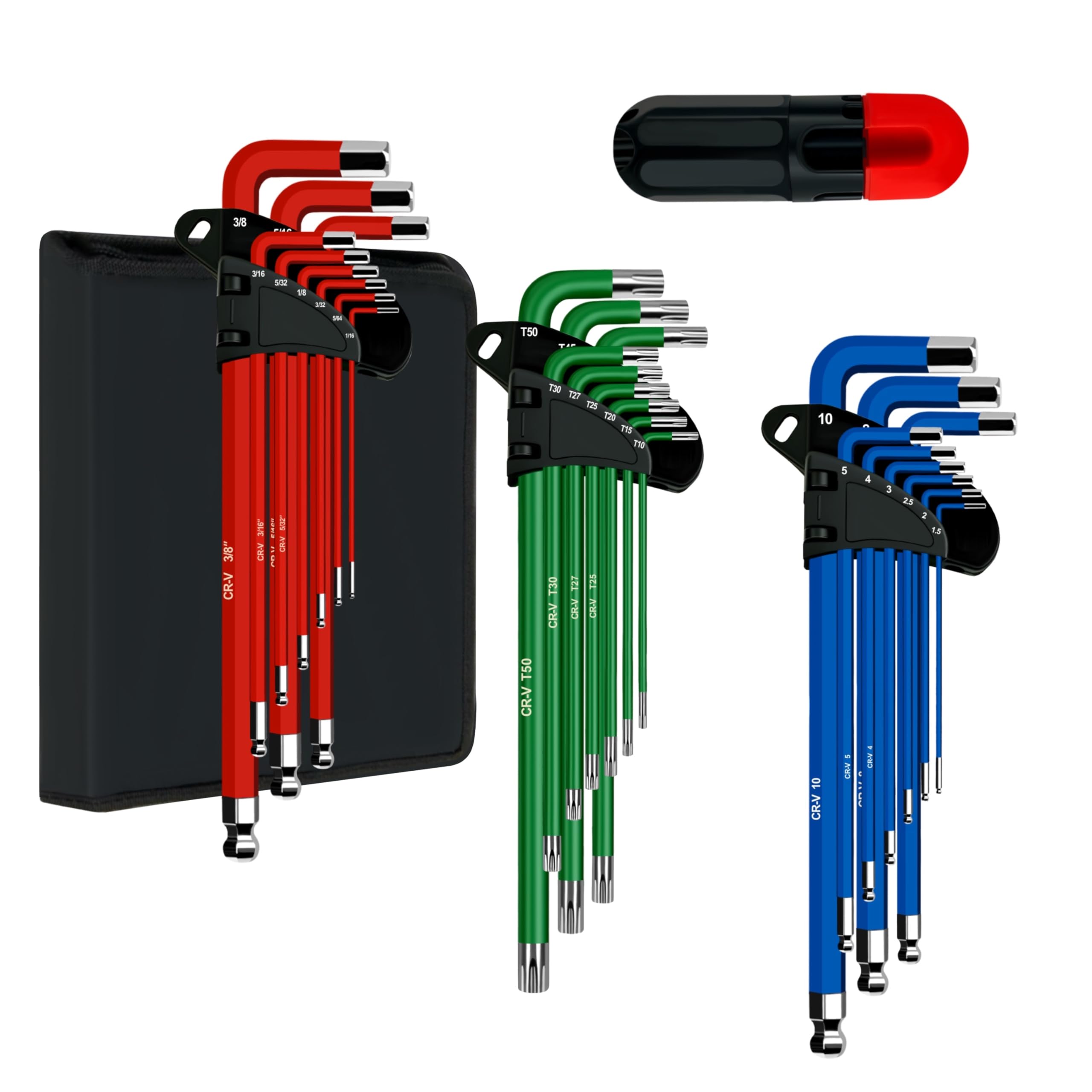 Anqtovp  27 Piece Allen Wrench Set SAE 1/16 to 3/8 Inch Metric 1.5 to 10mm Torx T10 to T50 Ball End and T Handle CRV Steel with Storage Bag