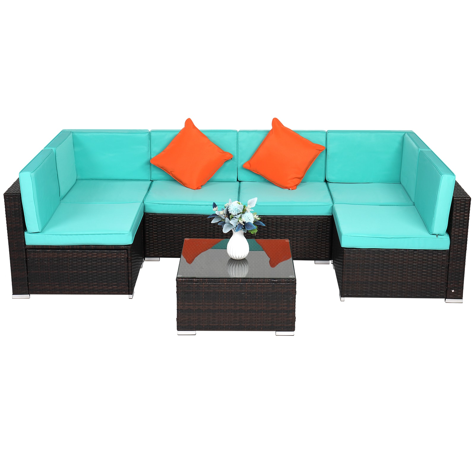 Winado 366702581323 7 -Piece Wicker Patio Sofa Conversation Set with Blue Cushions