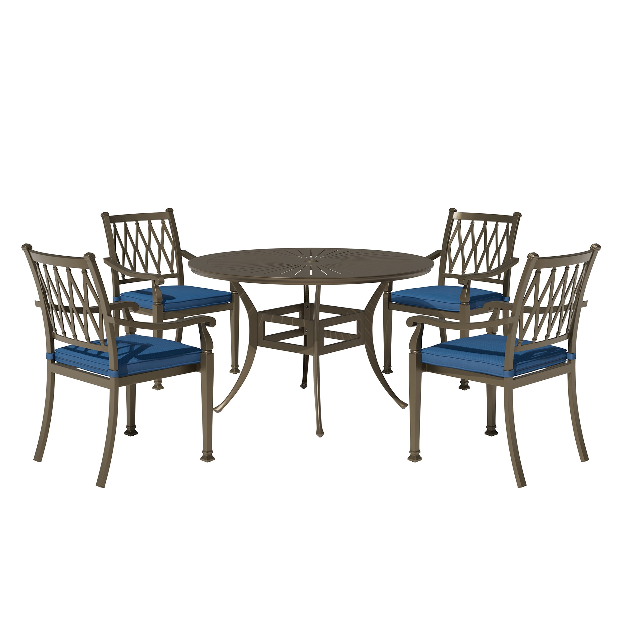 Clihome CL-ODTCL0CU 5 -Piece Blue Patio Dining Set Aluminum Round Table with 4 Blue Cushions Stationary Chairs