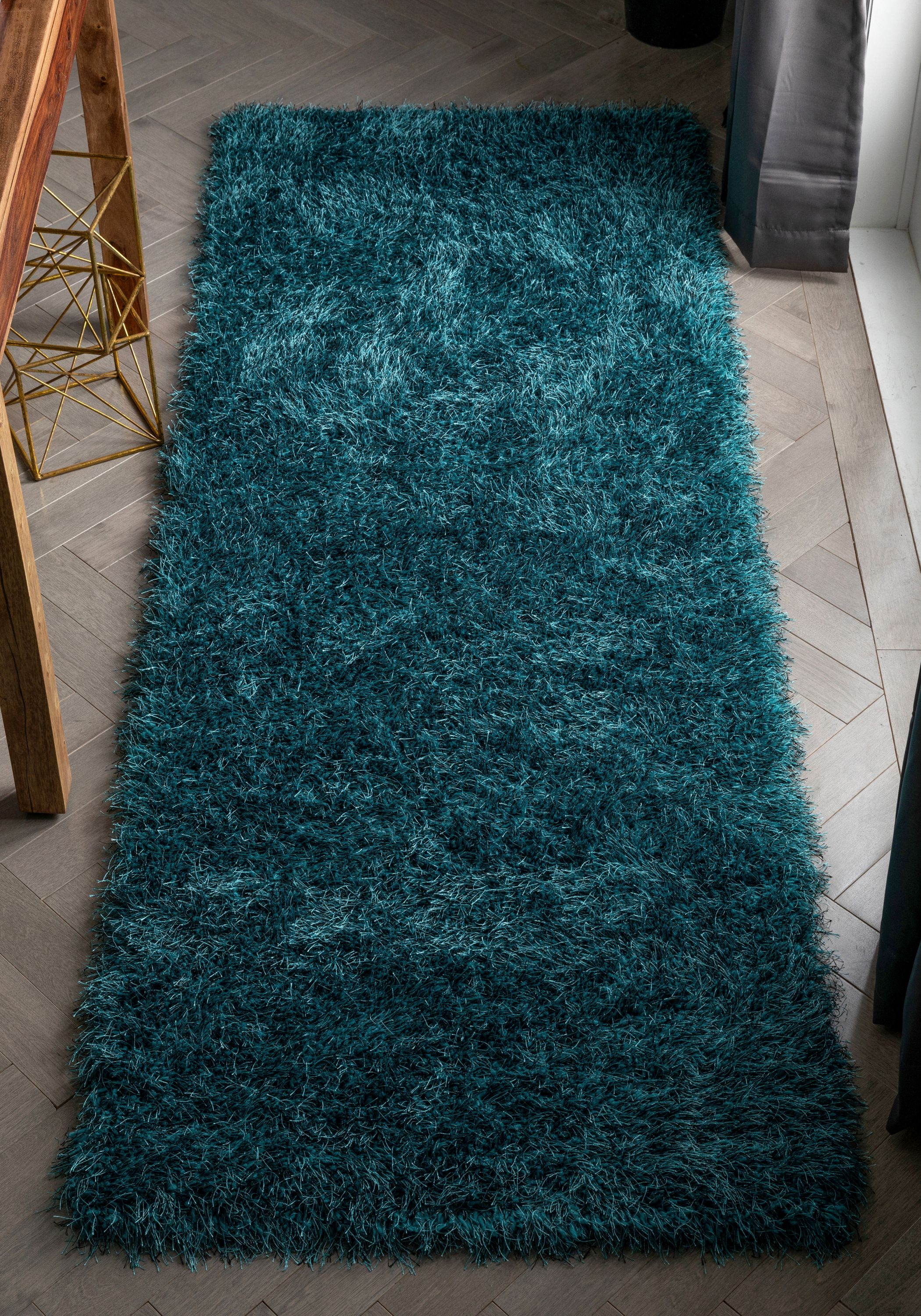 Well Woven KU-18-2 2 x 7 (ft) Loomed Polyester Teal Rectangular Indoor Solid Mid-Century Modern Runner rug