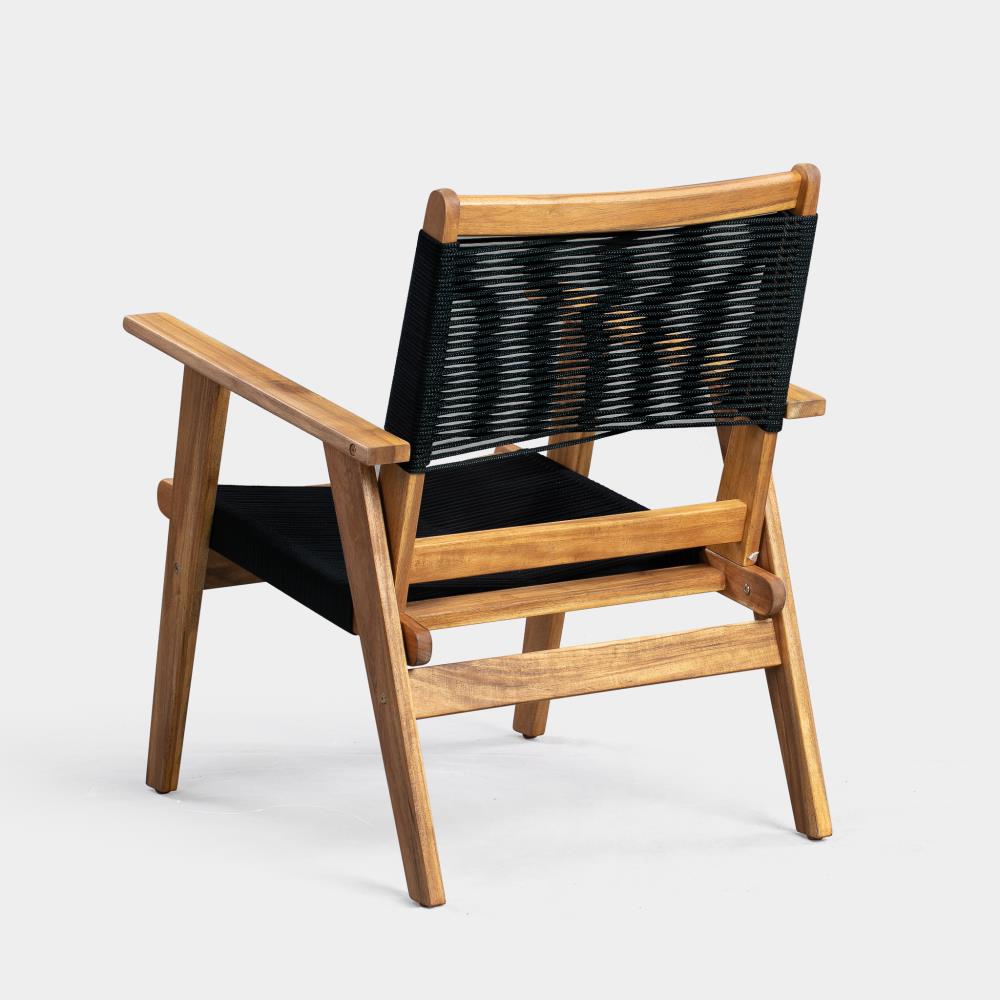 Kingsmen Solid Acacia Wood Outdoor Lounge Chair with Black Cordage Seat
