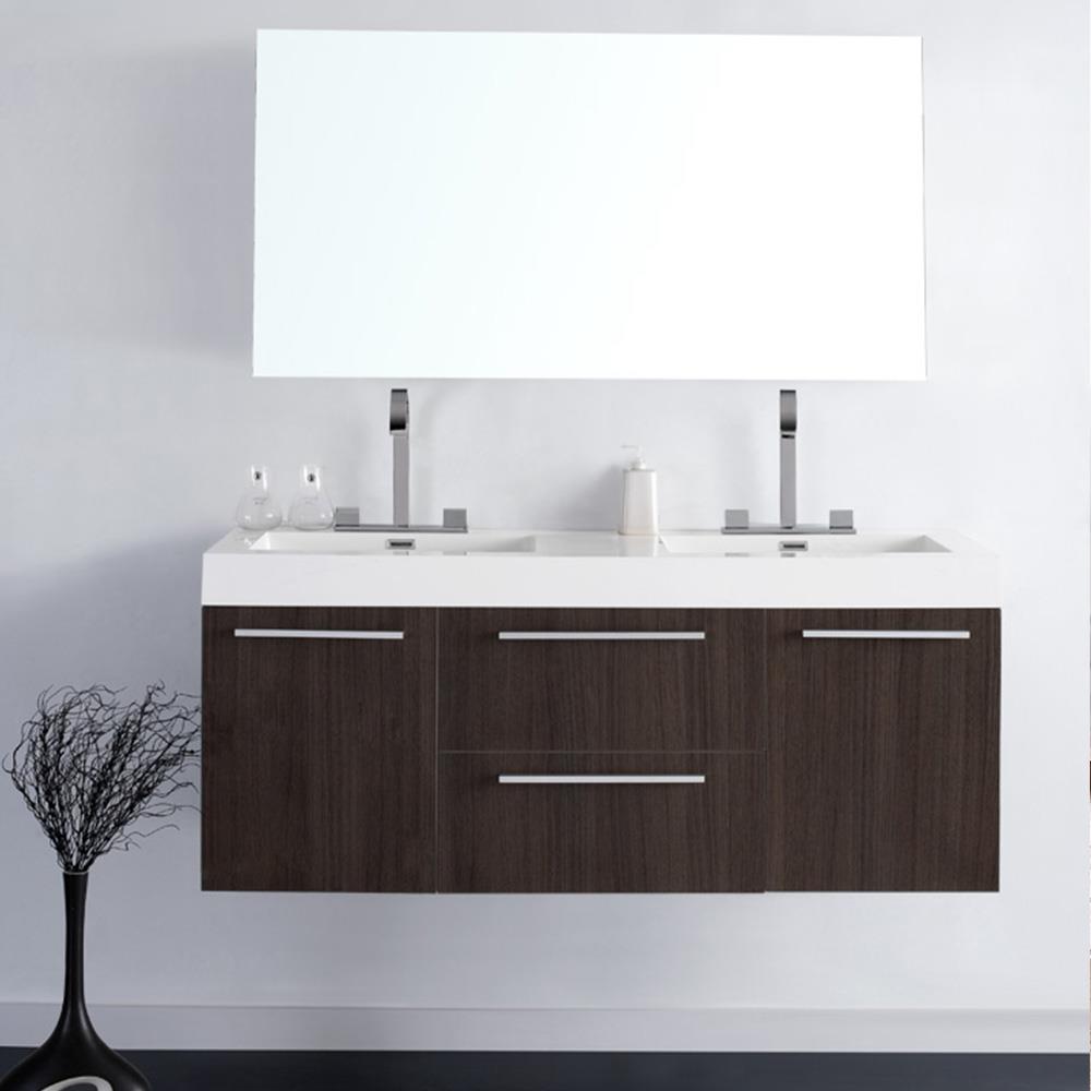 Sleek 54" Gray Oak Double Sink Wall-Mount Vanity Set with Acrylic Top