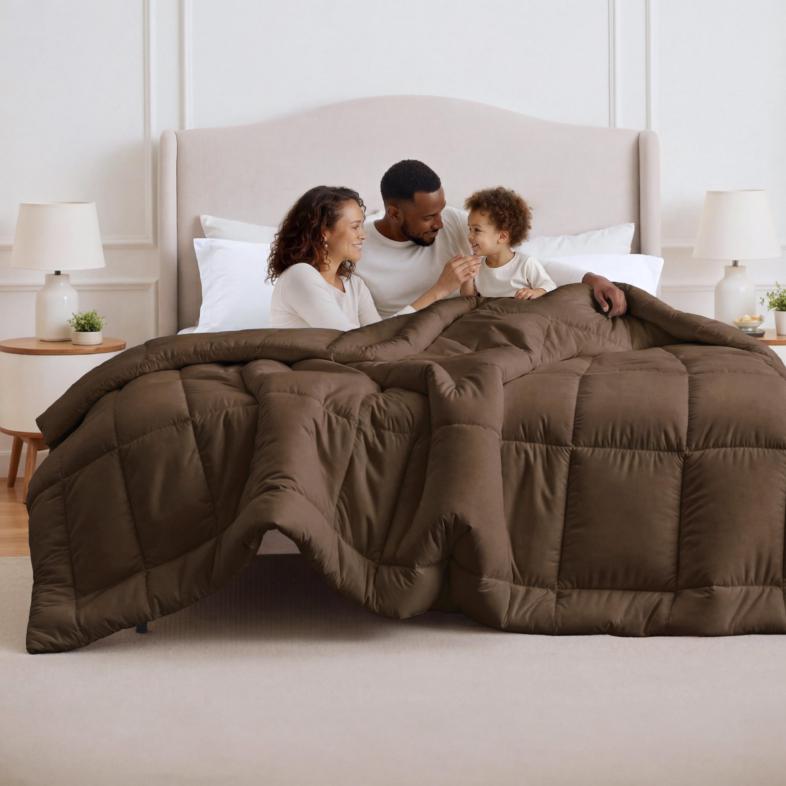 Bedsure Comforter Duvet Insert - Quilted Comforters Oversize Queen, All Season Duvet, GentleSoft Down Alternative Bedding, with 8 Tabs, Gifts for Women/Men, Brown, Oversize Queen 98x98Inches