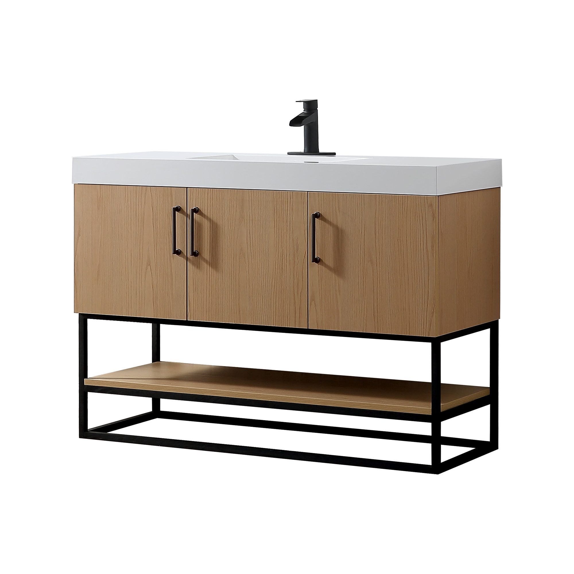 Rainlex 48 inch Free Standing Single Bathroom Vanity with Resin Top in Oak