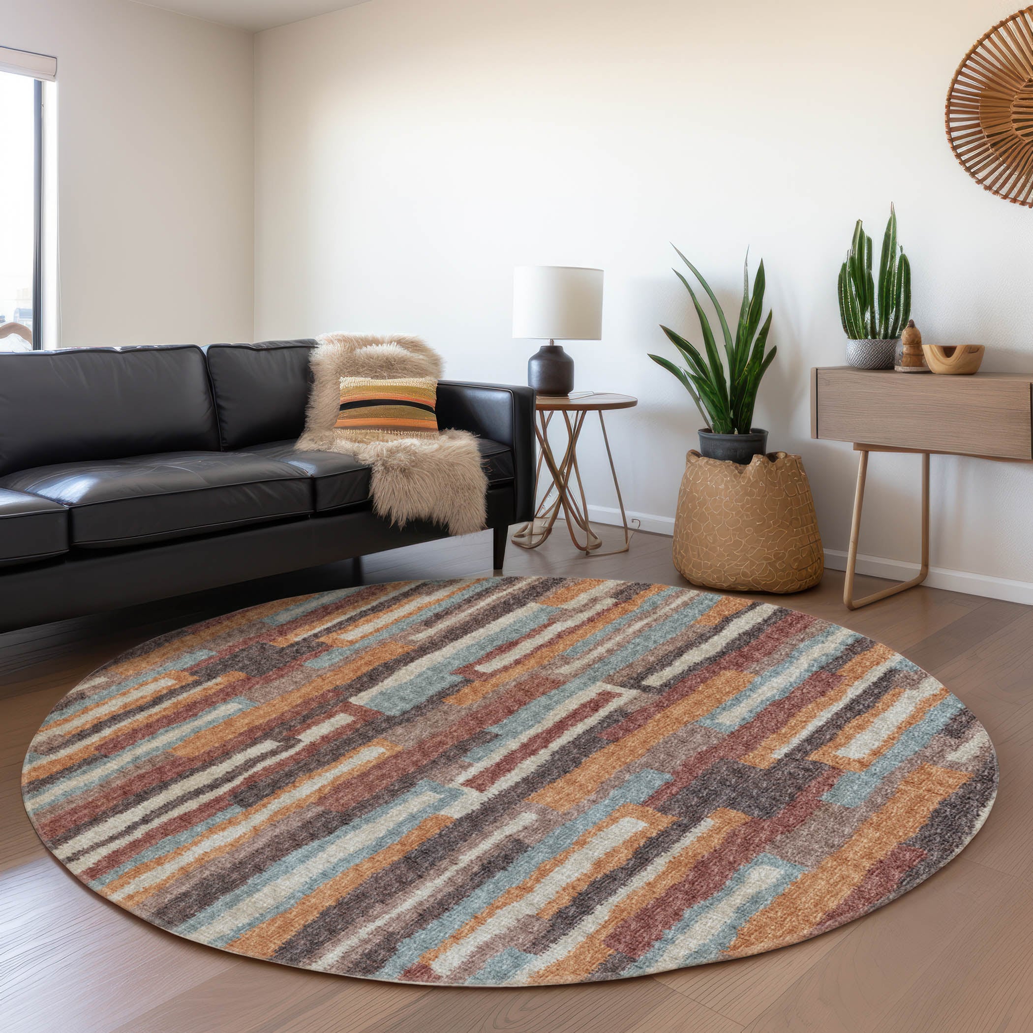 Addison Rugs AMF78PA8RO Mayfield AMF78PA 8 x 8 (ft) Loomed Polyester Paprika Round Indoor Abstract Machine washable Area rug