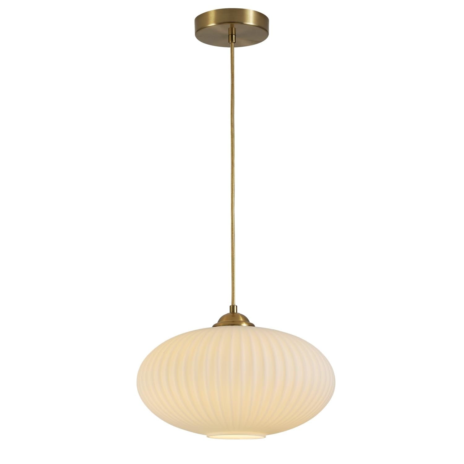 Lukvuzo  Mid Century Modern Gold Globe Pendant Light 9.8 in W x 6.7 in H White Ribbed Glass Shade Adjustable Hanging Height for Kitchen Island 1 Piece