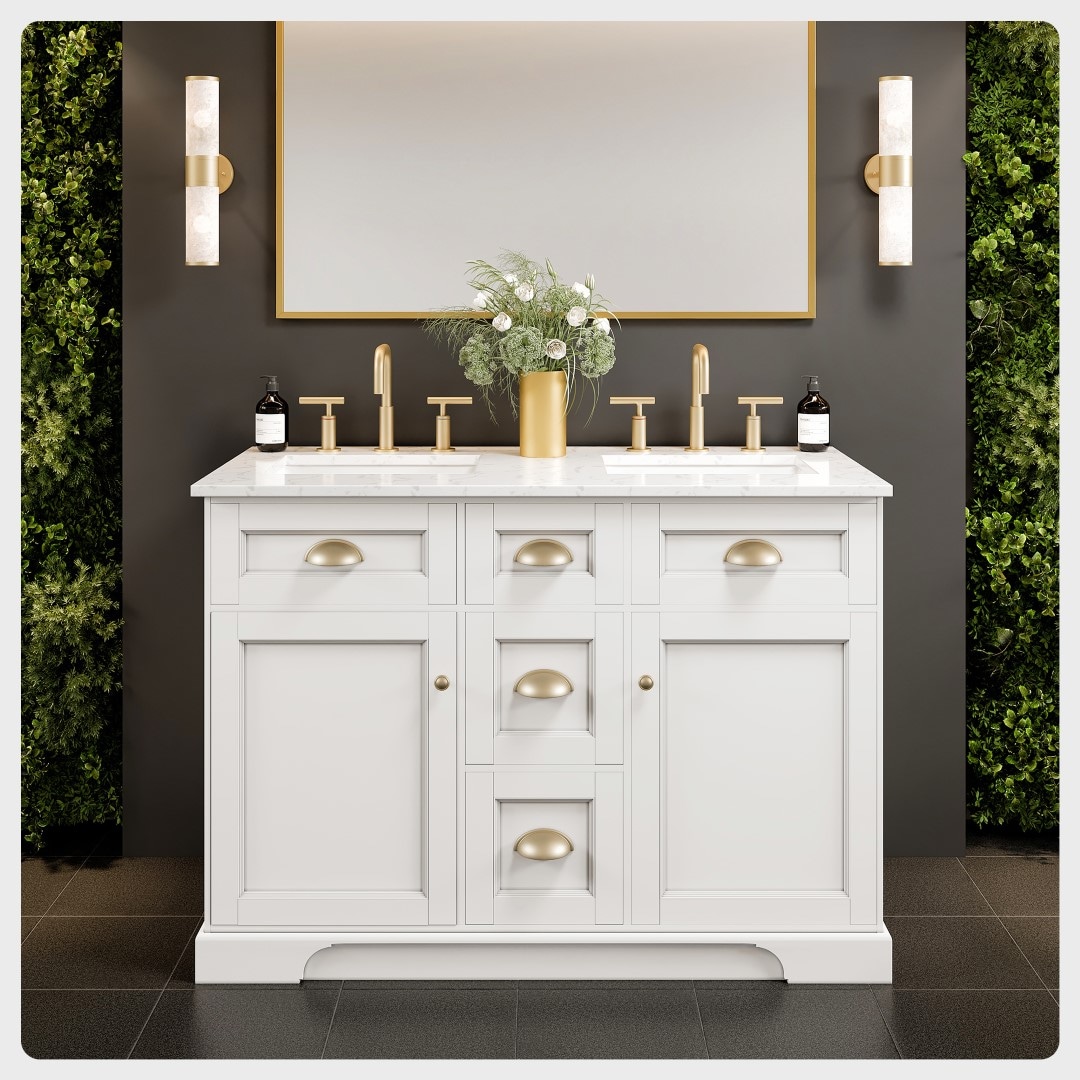 Eviva EVVN666-48WH-DS Epic 48-in White Undermount Double Sink Bathroom Vanity with White Quartz Top
