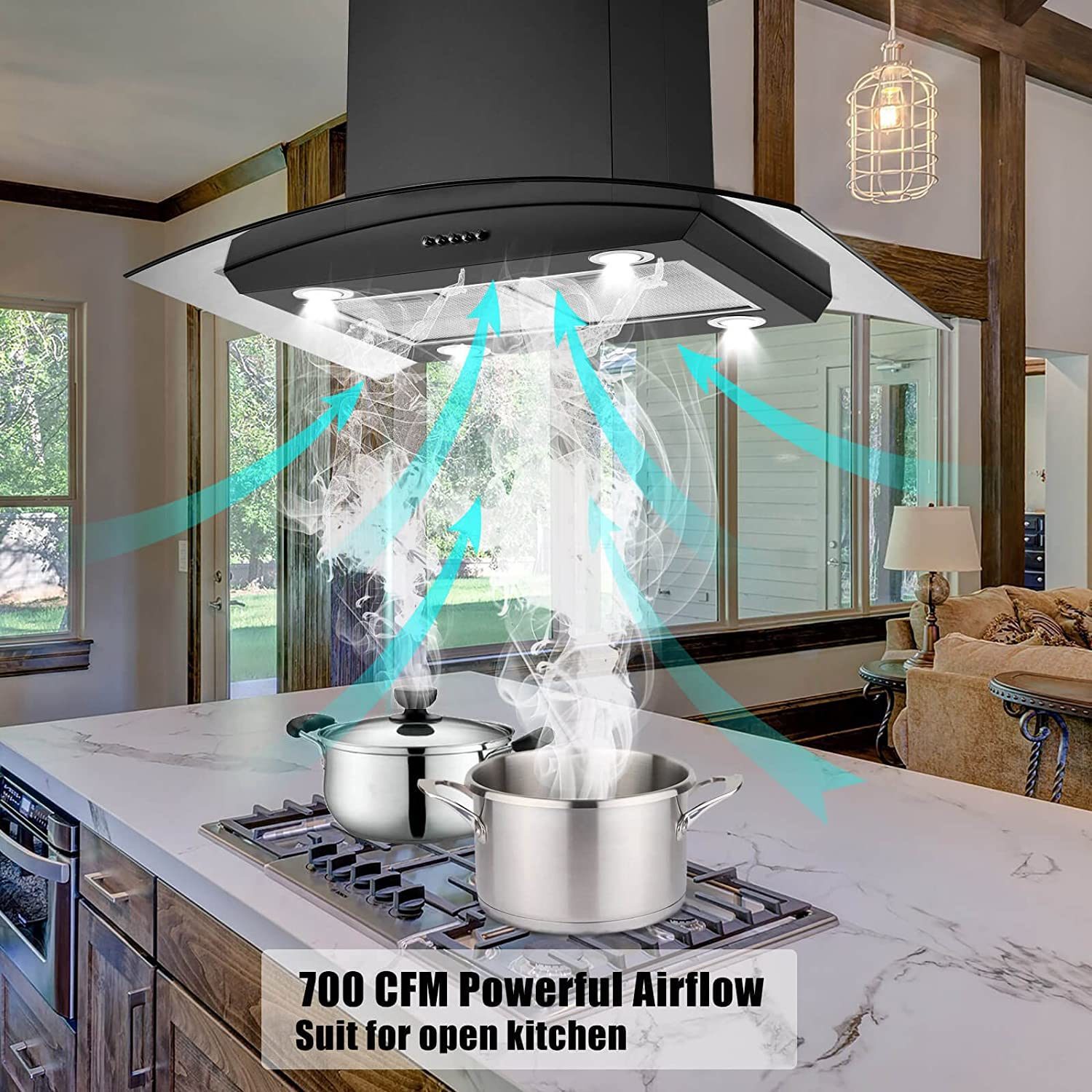 Island range hood 2024 black stainless