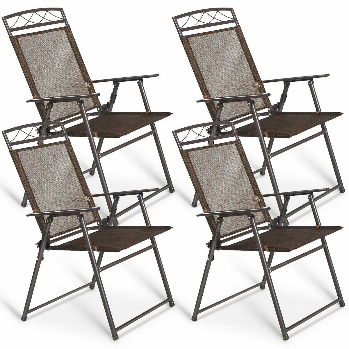 Volenca - 4-Piece Outdoor Folding Steel Sling Camping Chair Set with High Back and Armrests