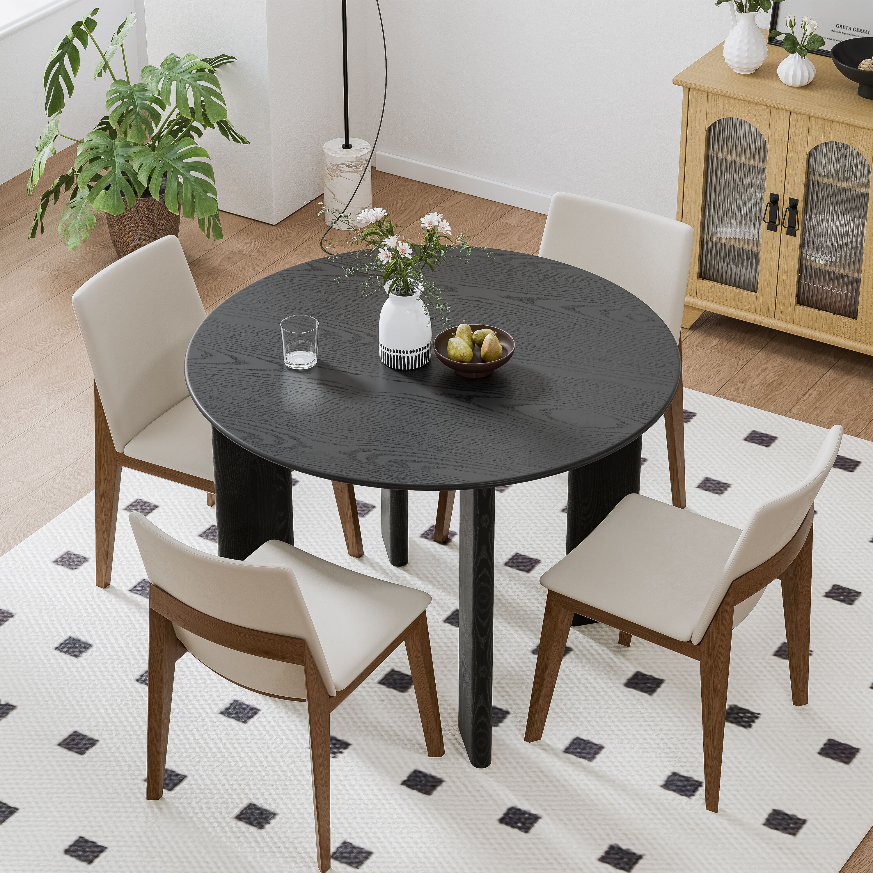 Misty Moon - Black Round Dining Tables Seats 4 with Inward Oblique Splayed Legs 42-in x 42-in x 3...