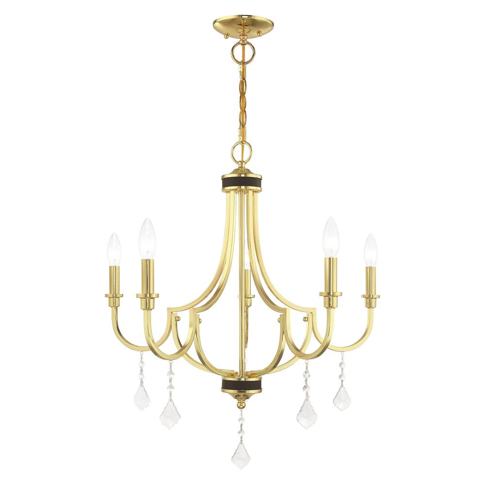 Livex Lighting 41275-02 Glendale 5 -Light Polished Brass Transitional Crystal For Use in Bathrooms, Bedrooms, Dining Rooms, Foyers, Kitchens, Living Rooms Chandelier