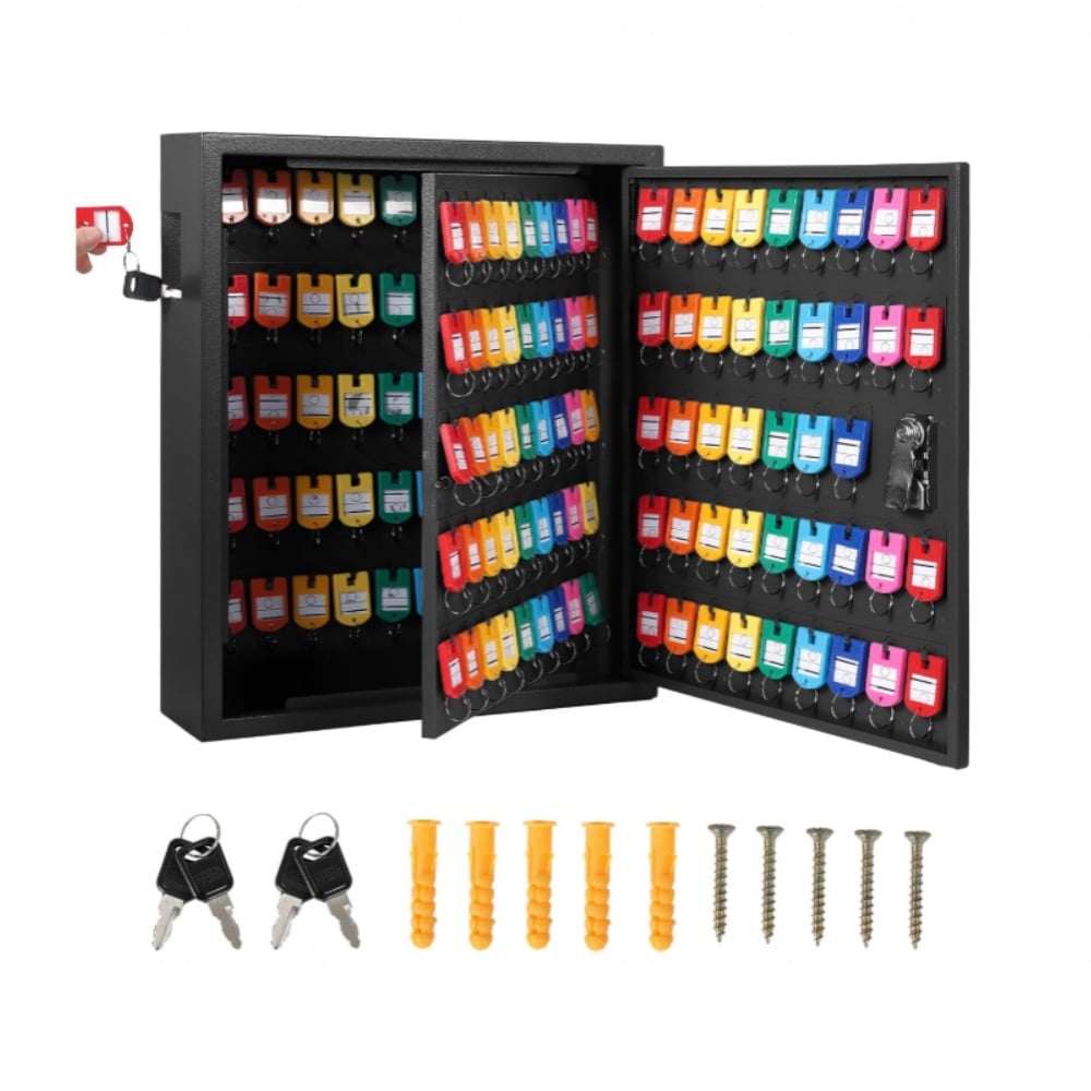 Garvee 88 Hooks Wall Mounted Black Carbon Steel Lockable Key Storage Cabinet With Color Key Tags For Office Hotel Rental Property