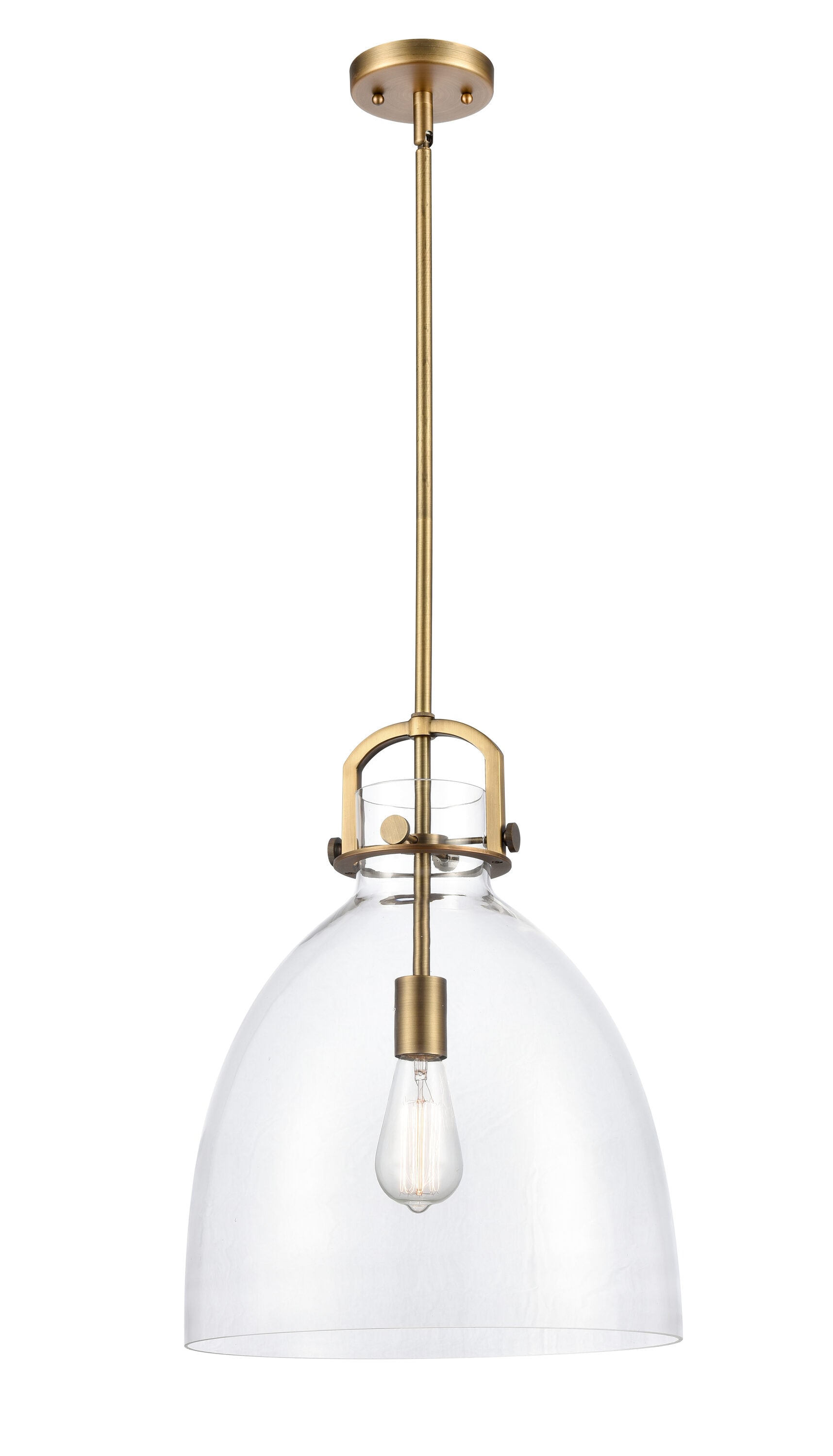 Innovations Lighting 412-1S-BB-14CL Newton Bell Brushed Brass Industrial Clear glass Dome Medium Hanging Pendant light