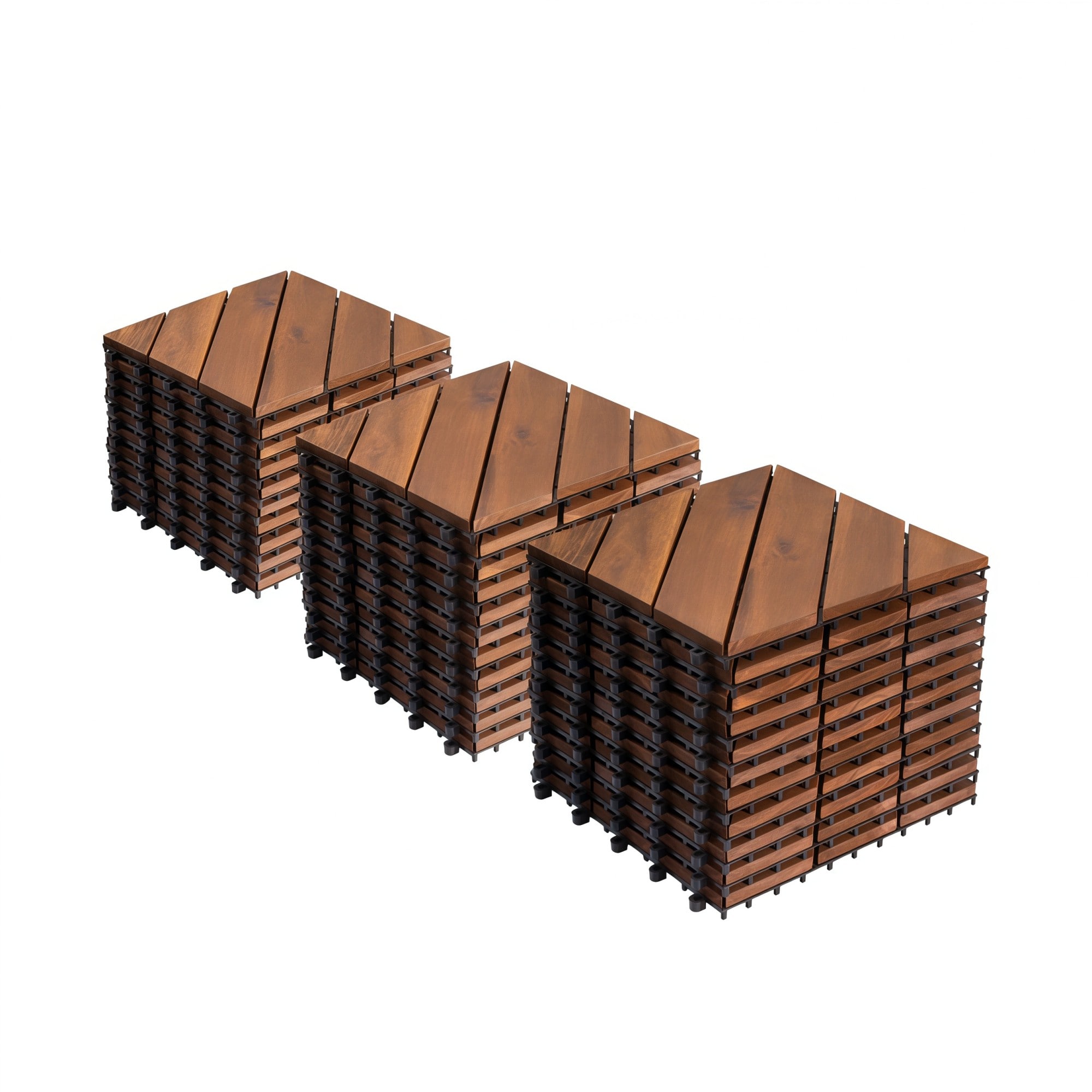 Numhew 12in L x 12in W 27-Piece Diagonal Pattern Brown Interlocking Deck Tile Set