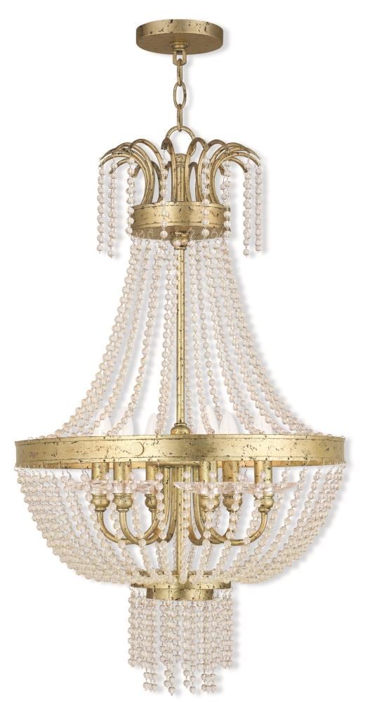Livex Lighting 51856-28 Valentina 6 -Light Antique Gold Transitional Crystal For Use in Bathrooms, Bedrooms, Dining Rooms, Foyers, Kitchens, Living Rooms Chandelier