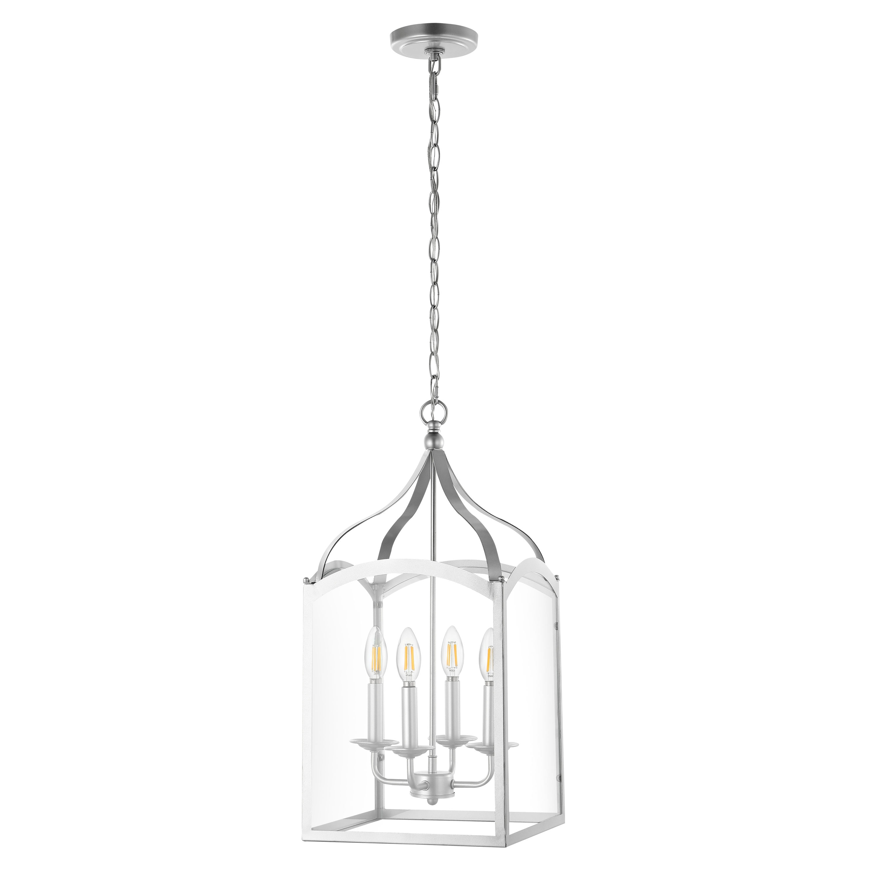Ruth 4-Light Silver Glass LED Lantern Chandelier
