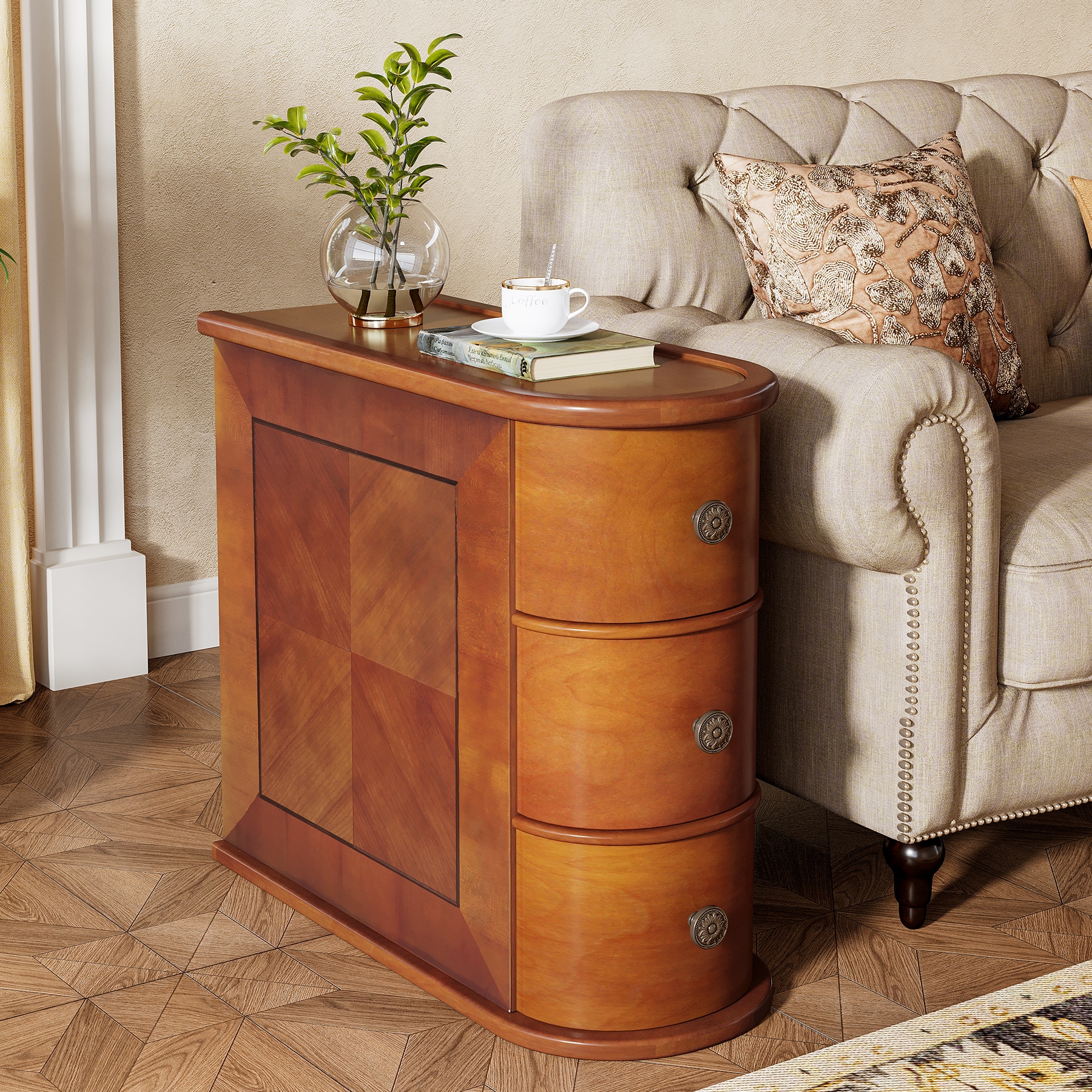Tribesigns LWFD-HL0194 Solid Wood End table No Assembly Required 23.6-in W x 23.6-in H Brown Wood Rectangular Modern End Table with Storage