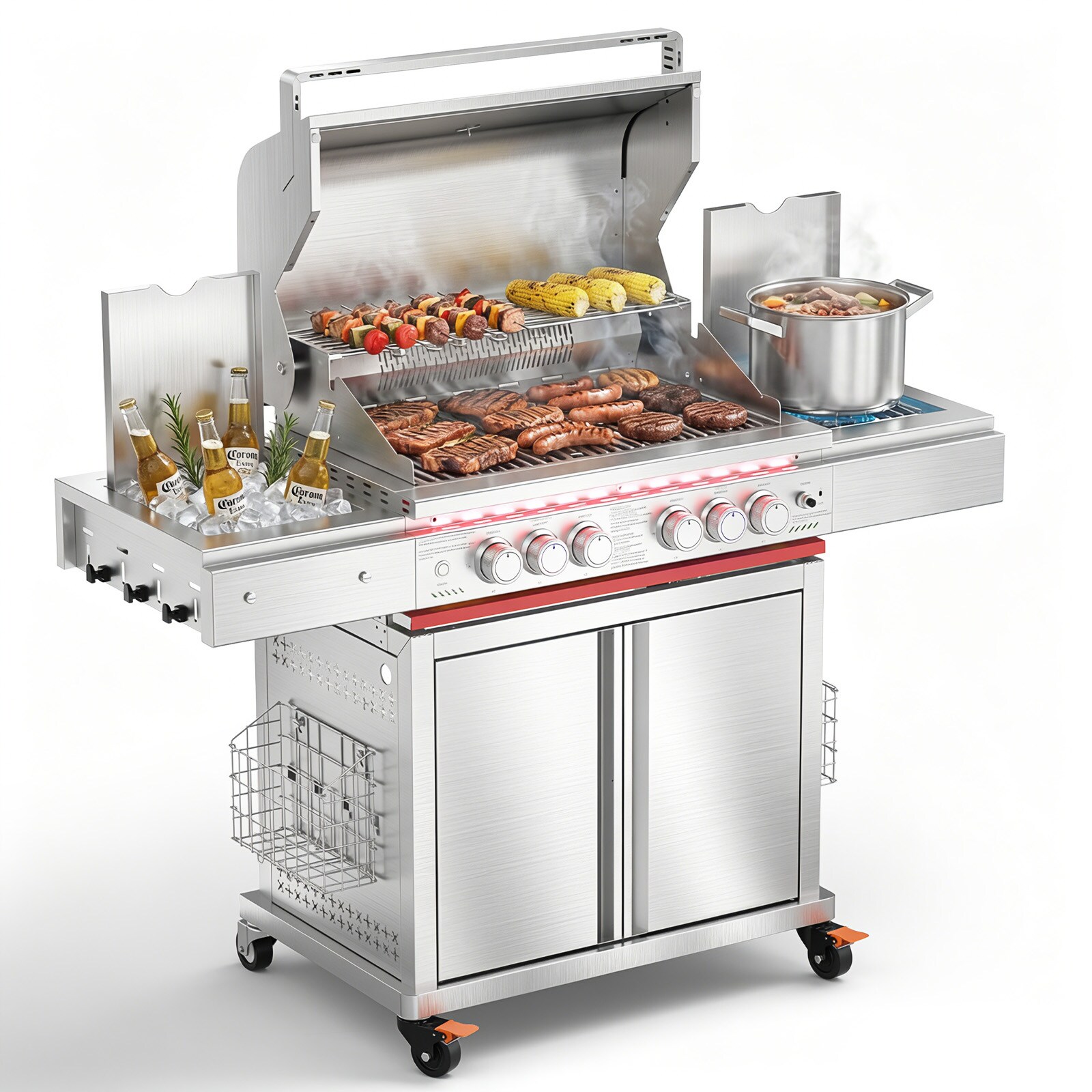 COWSAR Stainless steel 5 -Burner Infrared Liquid Propane Gas Grill 1 -Side Burner