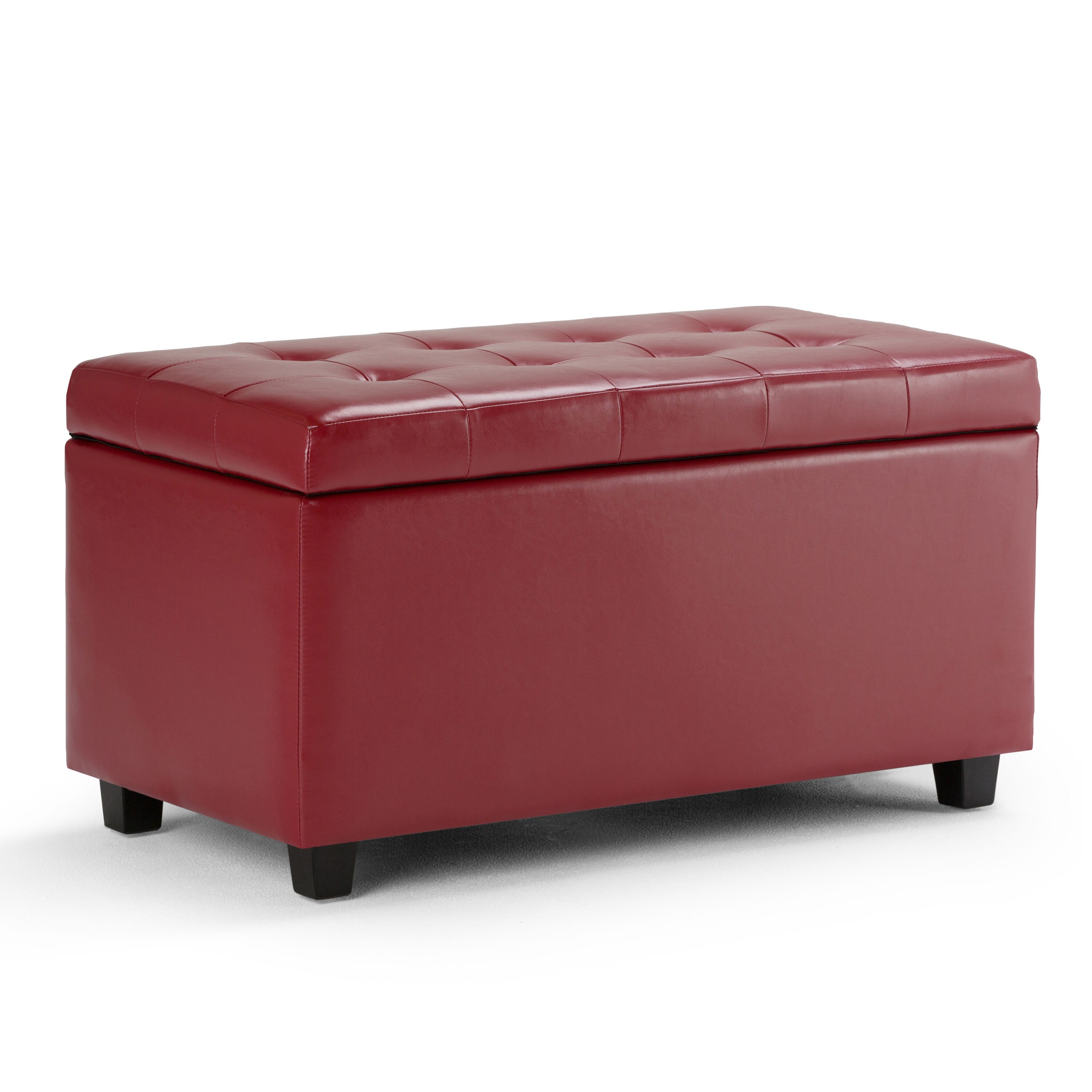 Simpli Home AY-S-38-RD Cosmopolitan Casual Red Faux Leather Storage Ottoman