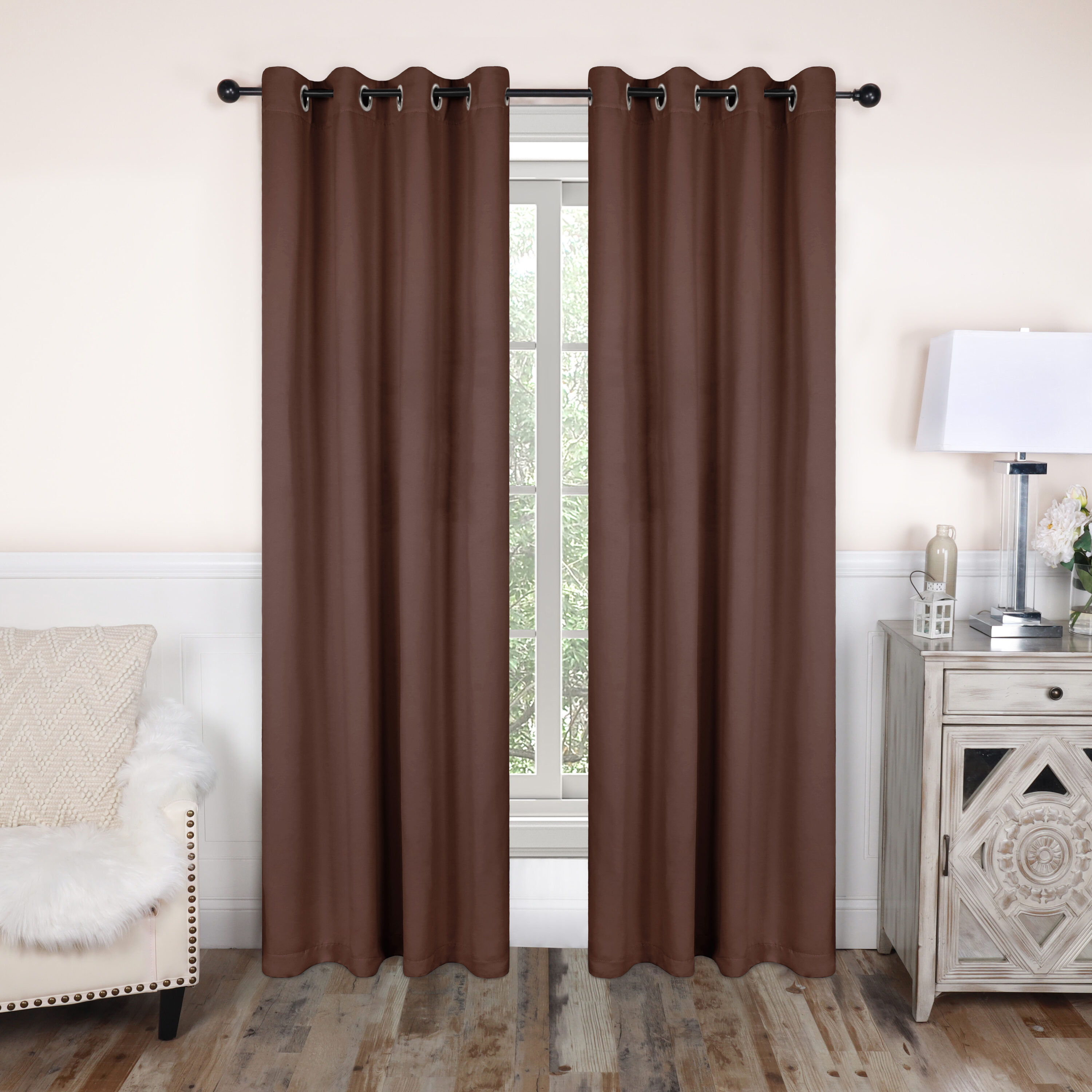 Superior 108-in Cappuccino Room darkening Grommet Curtain panel pair