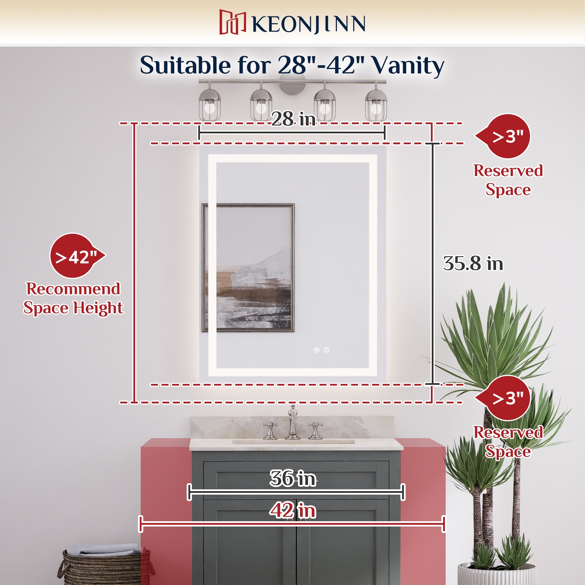 Keonjinn LW-ZBGFXFJ-7191F Framed-Bath-Mirrors - View #3