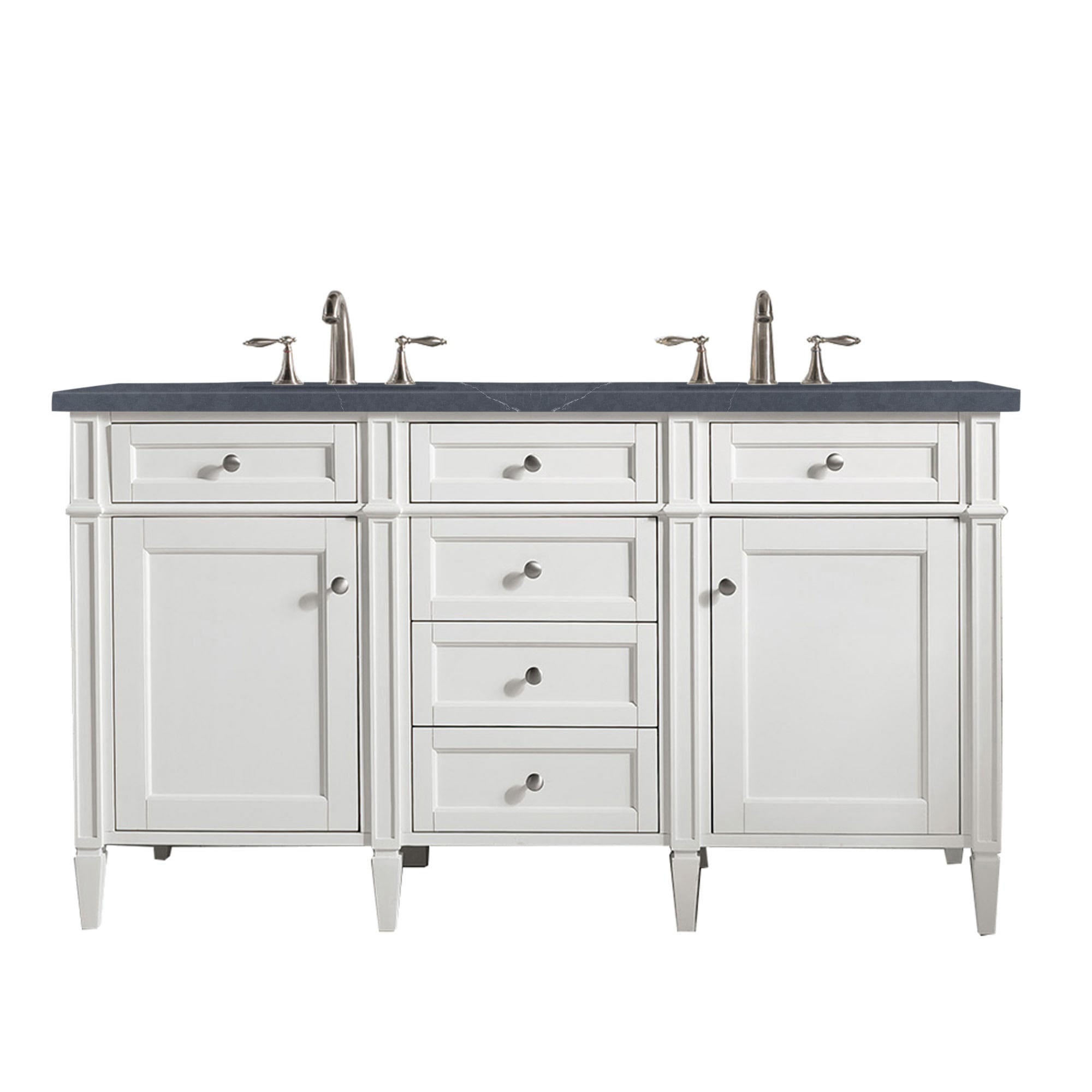 James Martin Vanities 655-V60D-BW-3CSP Brittany 60-in Bright White Undermount Double Sink Bathroom Vanity with Charcoal Soapstone Quartz Top