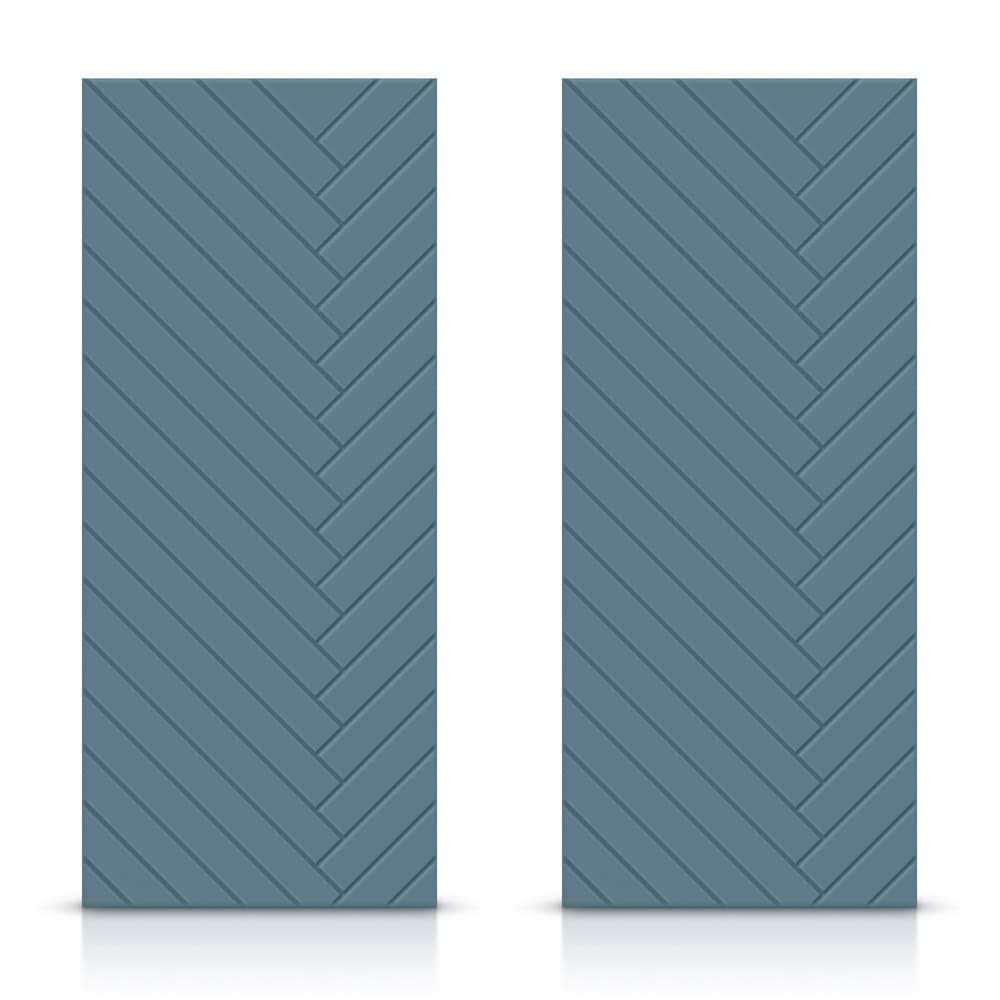 CALHOME CMD-CNC225-96X30BP(2 CNC-225 60-in x 96-in Dignity Blue Crossbuck Smooth Hollow core Stained MDF Closet Sliding Door