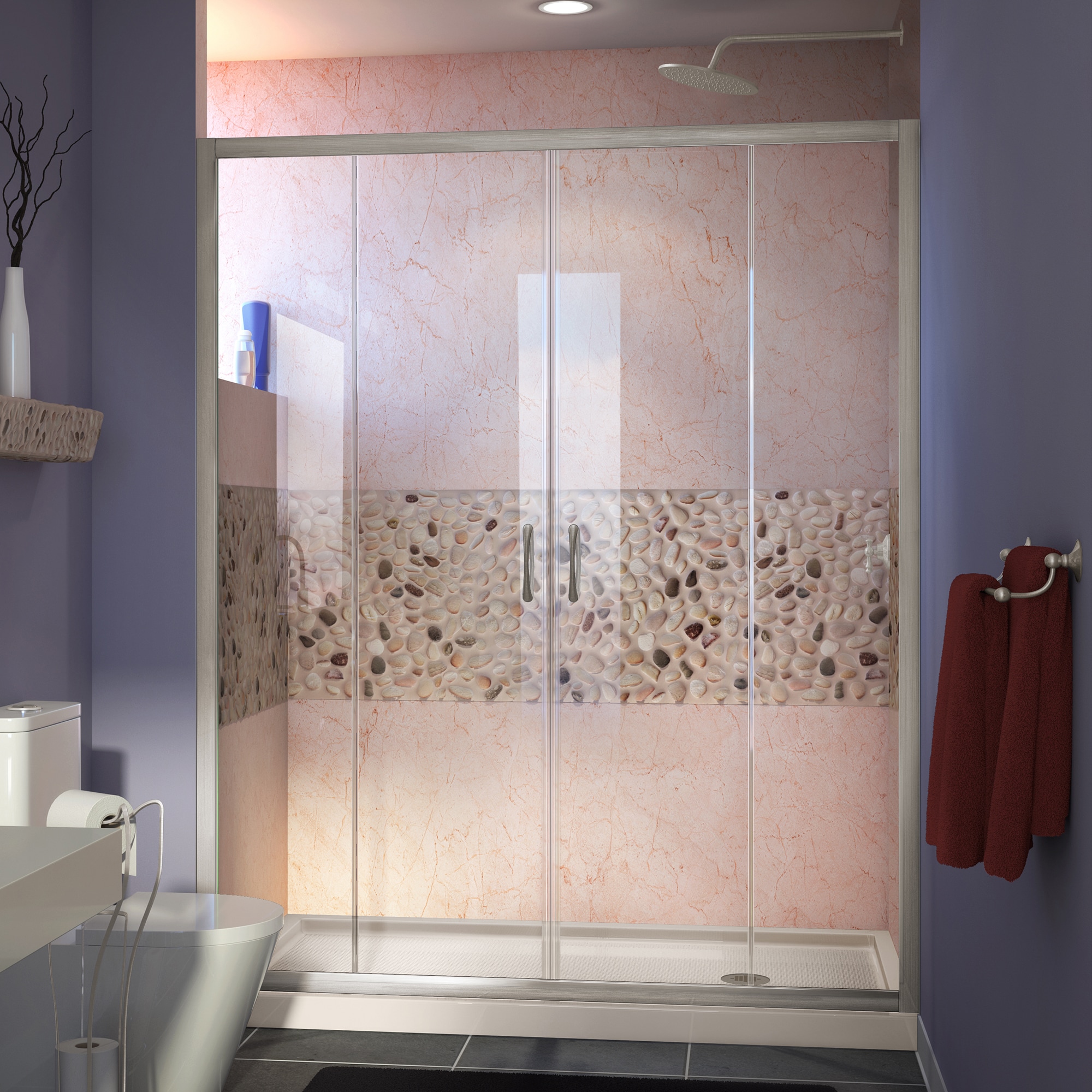 DreamLine DL-6960R-22-04 Visions 2 -Piece 30-in W x 60-in L x 75-in H Rectangular Alcove shower kit ( Right Drain) Base and Door Included Brushed nickel Hardware Included