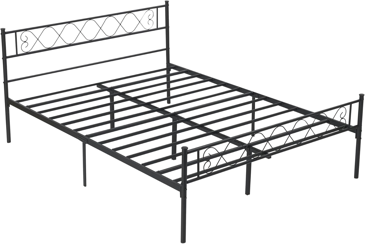 Qeetex DHZ-PHO-0Z6J1SDT Metal queen bed frame with headboard and footboard featuring iron heart design twin size platform bed for boys and girls no box spring needed easy assembly durable black