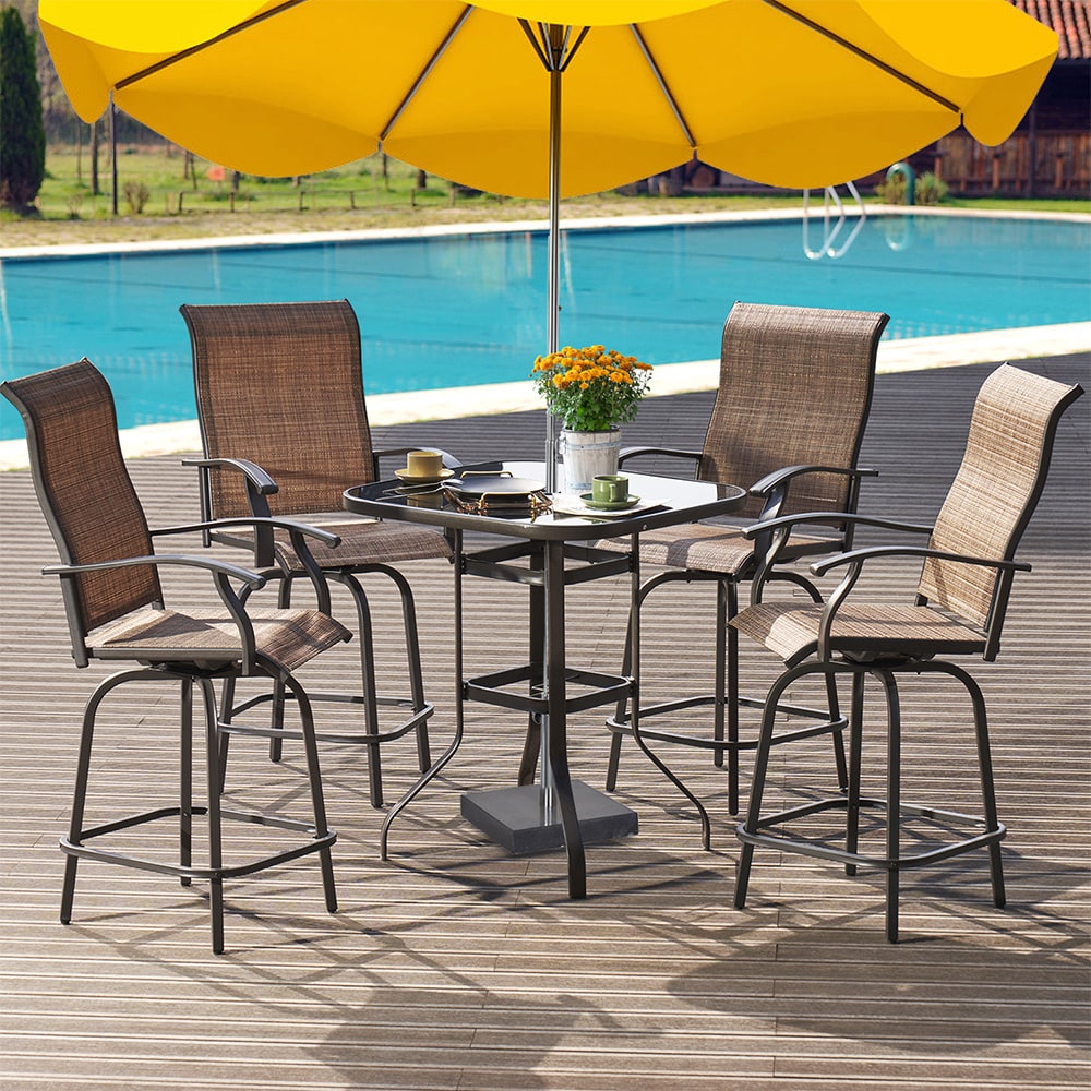 AOXUN Swivel Bar Set With Table 5-Piece Woven Patio Conversation Set ...