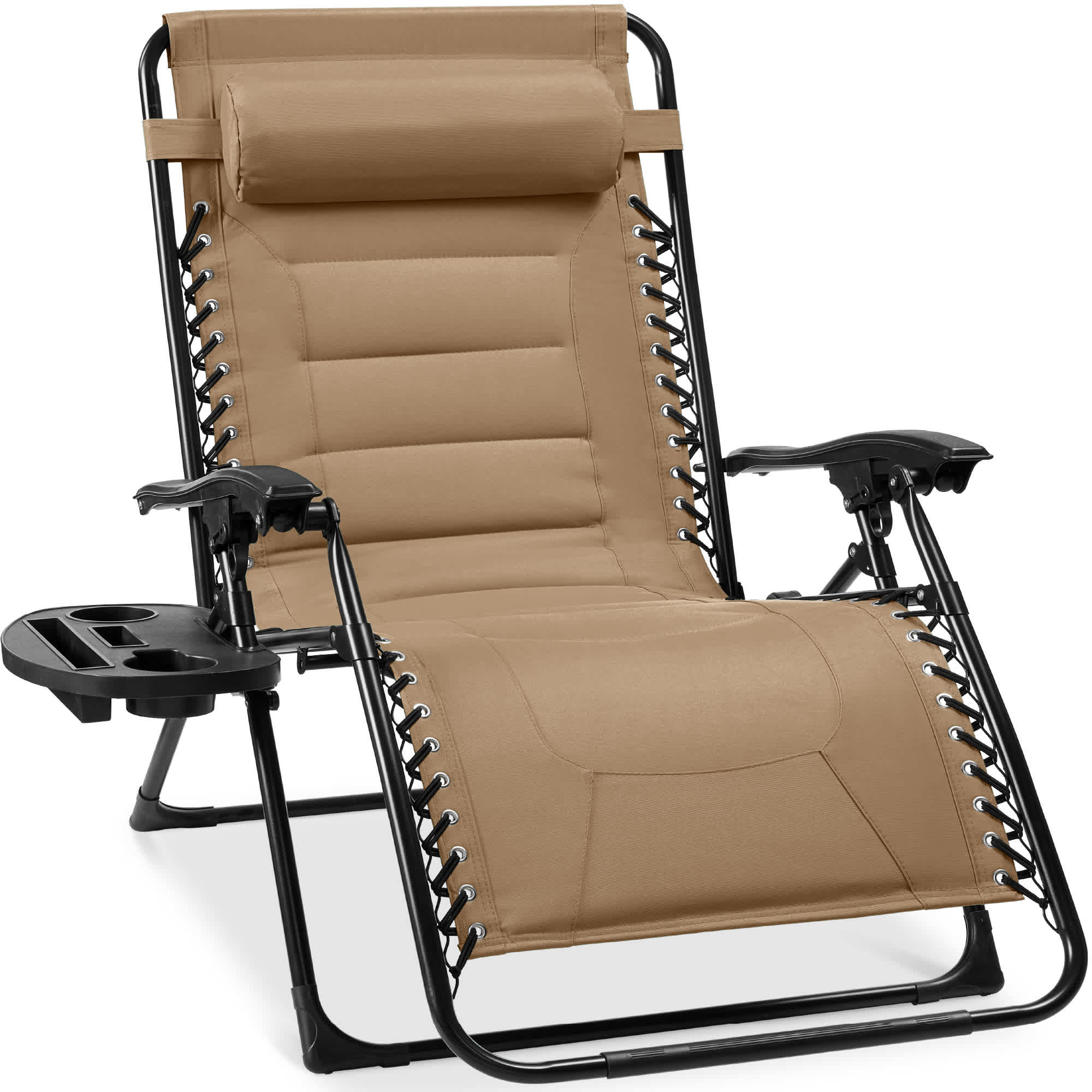 Best Choice Products SKY10261  Oversized Padded Zero Gravity Chair Folding Outdoor Patio Recliner w/ Side Tray - Beige