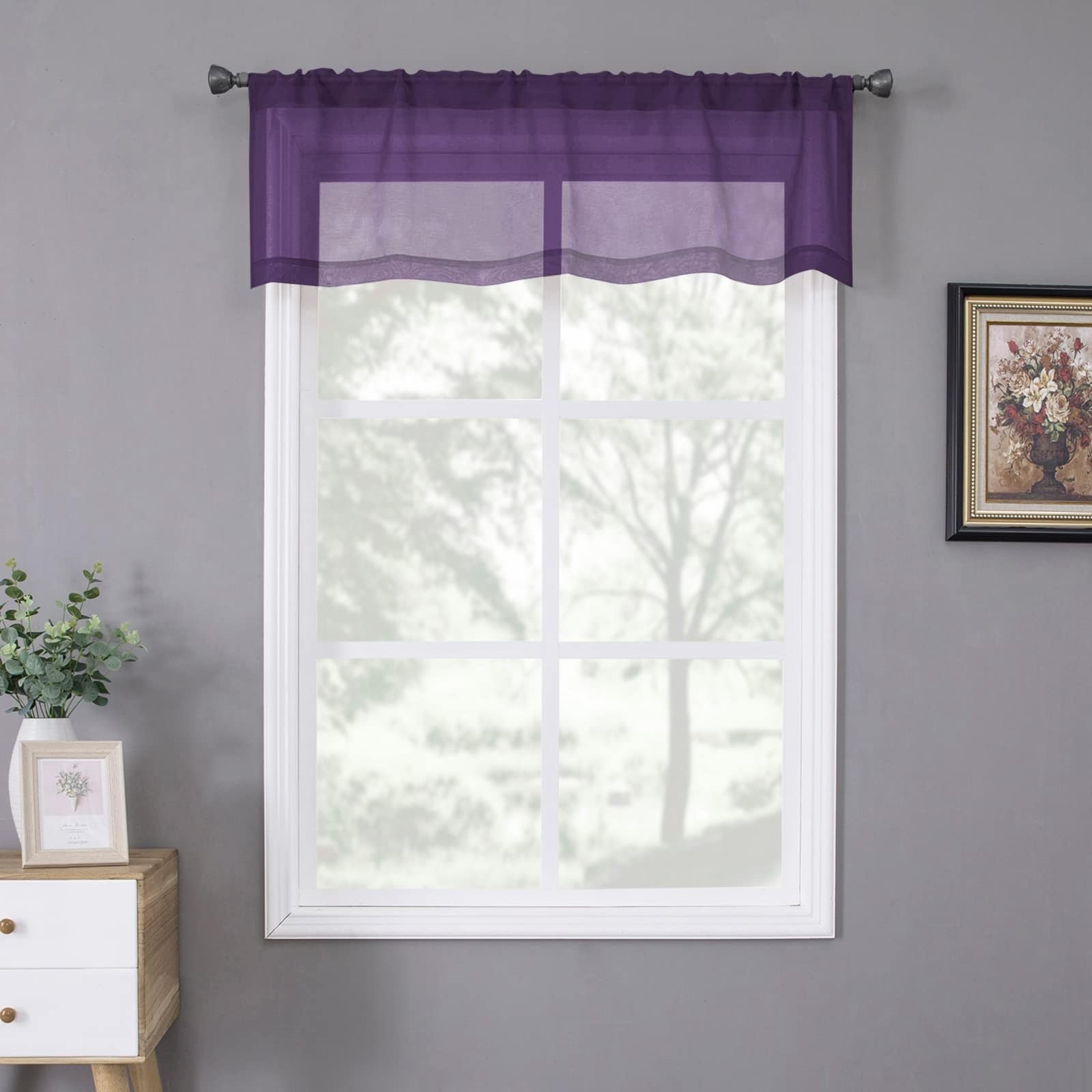 LAIFUCAM  Sheer Valance Linen Textured Light Filtering Rod Pocket Curtain for Bedroom Living Room Royal Purple 54 x 16 Inches Set of 1 Panel