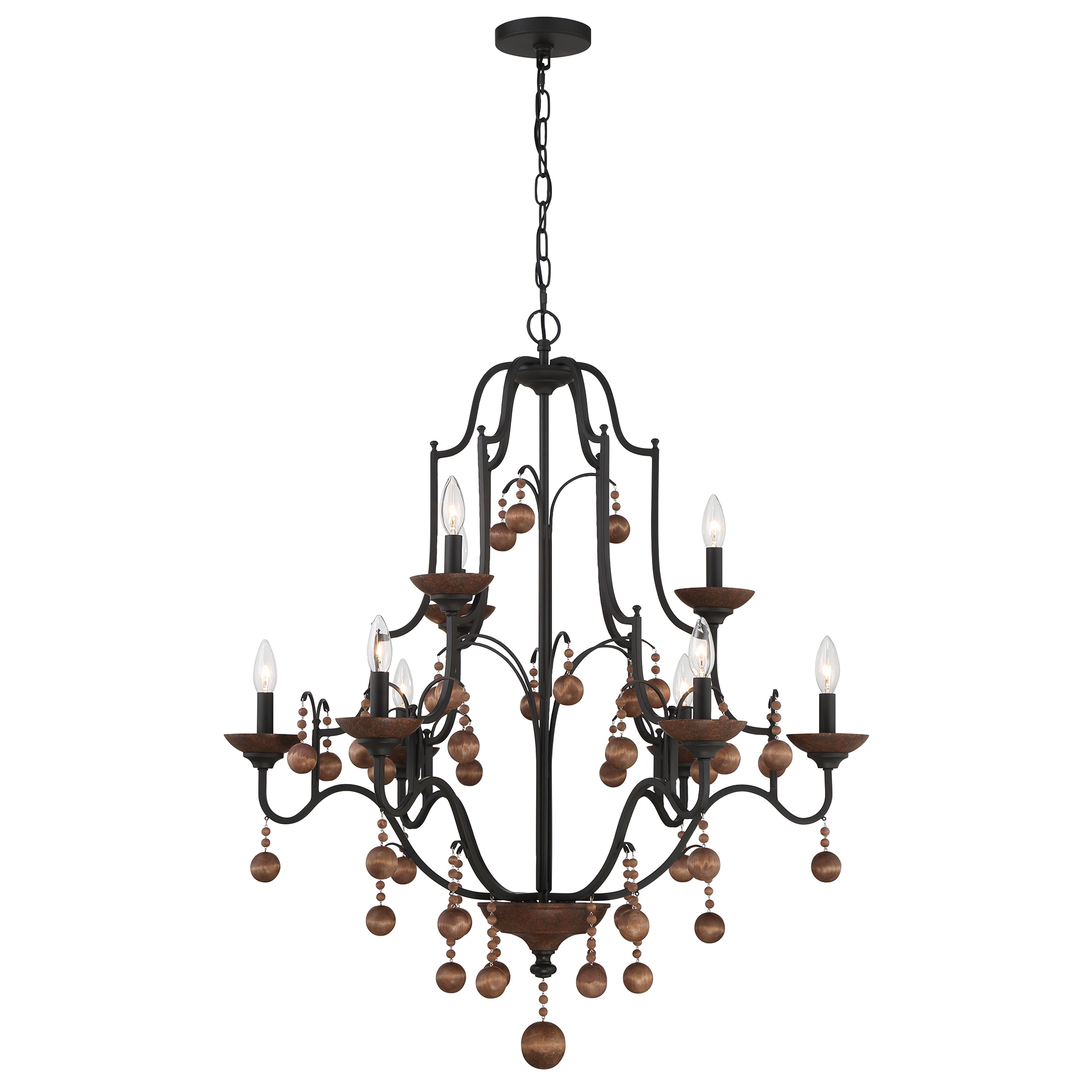 Old World Bronze and Walnut 9-Light Candle Chandelier