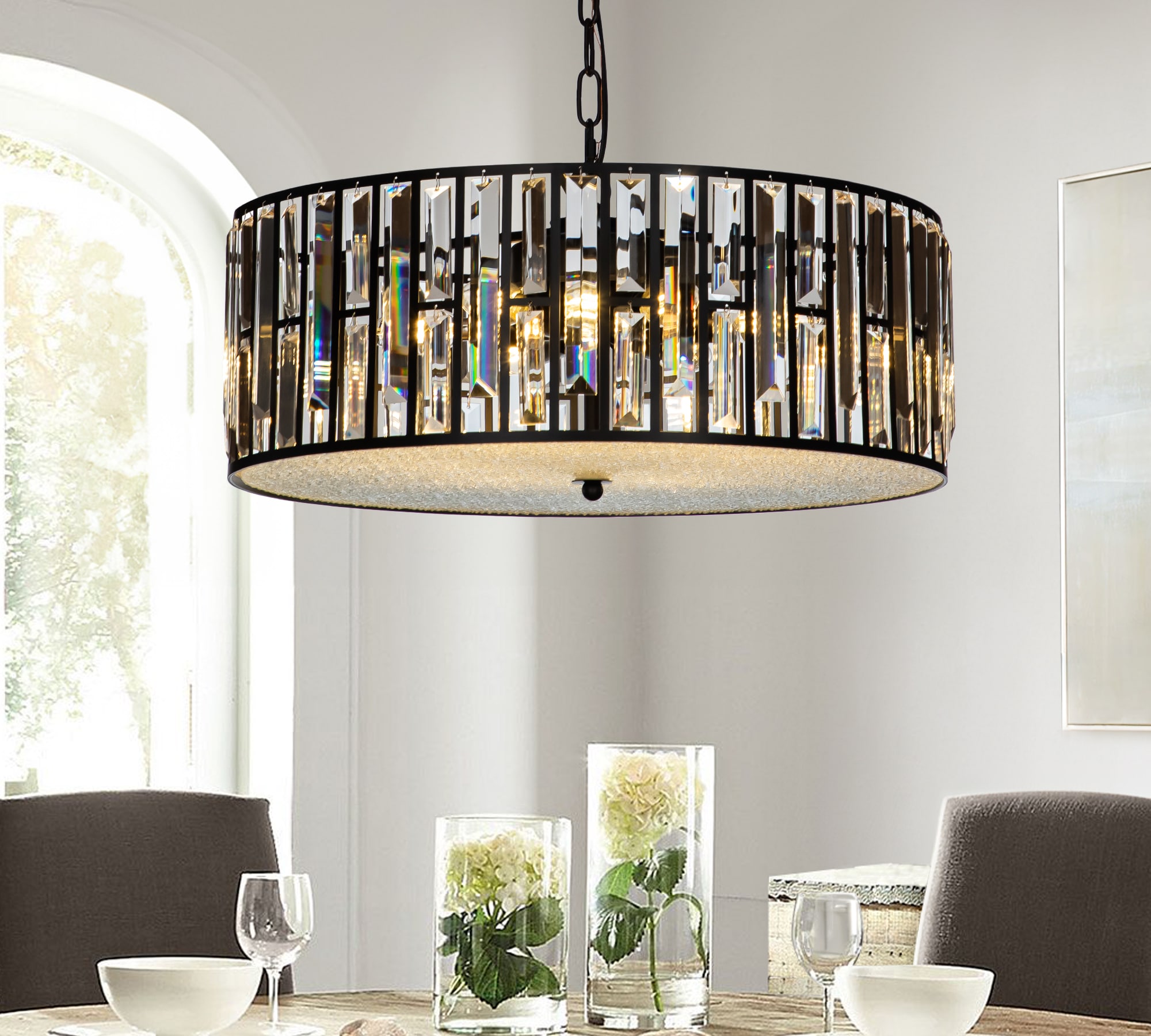 AloaDecor Lighting L7011D52MB10A 6 -Light Matte Black Modern/contemporary Crystal For Use in Bedrooms, Dining Rooms, Foyers, Kitchens, Living Rooms Chandelier
