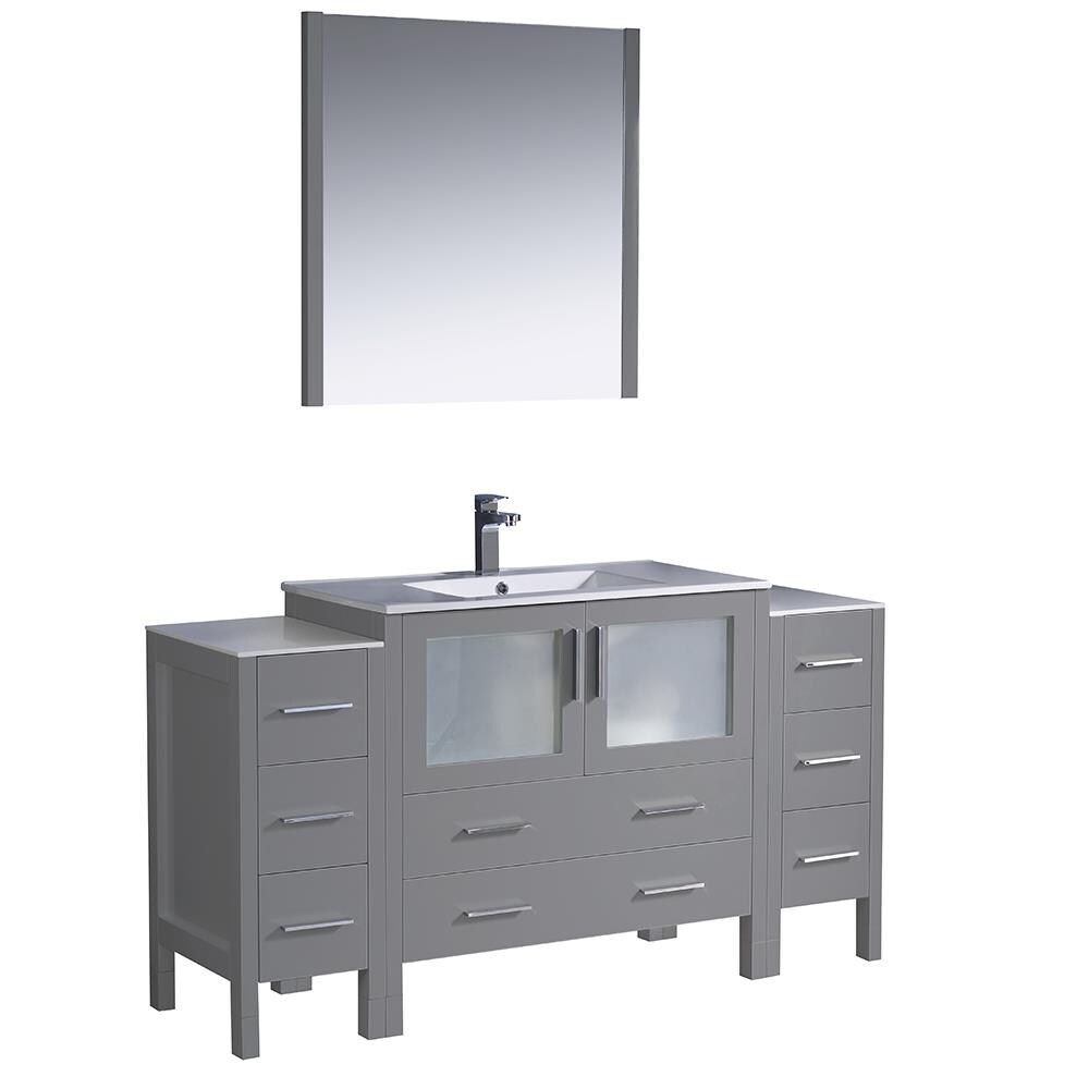 Fresca FVN62-123612GR-UNS Torino 60-in Gray Single sink Bathroom Vanity with White Ceramic Top (Mirror Included)