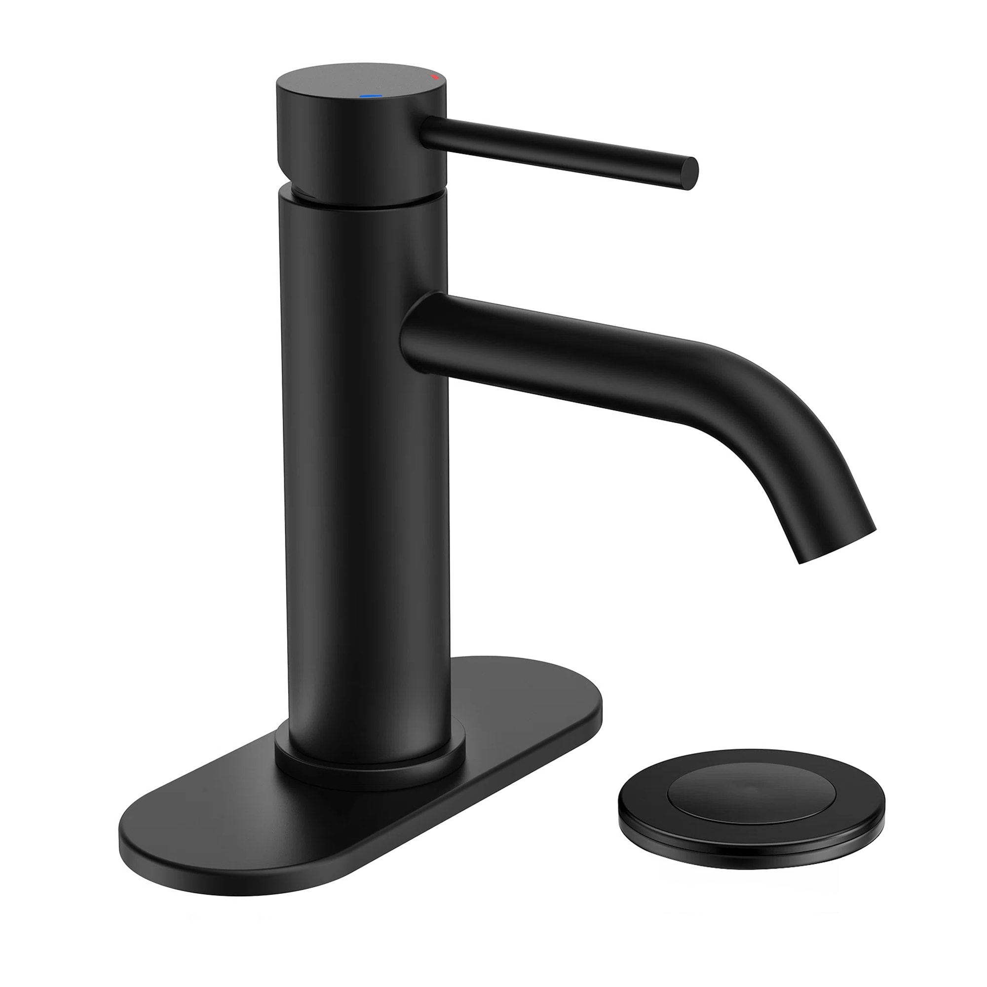 FURUISI LL06031B Matte Black Single hole 1-handle High-arc Commercial/Residential Handle Bathroom Sink Faucet with Drain with Deck Plate