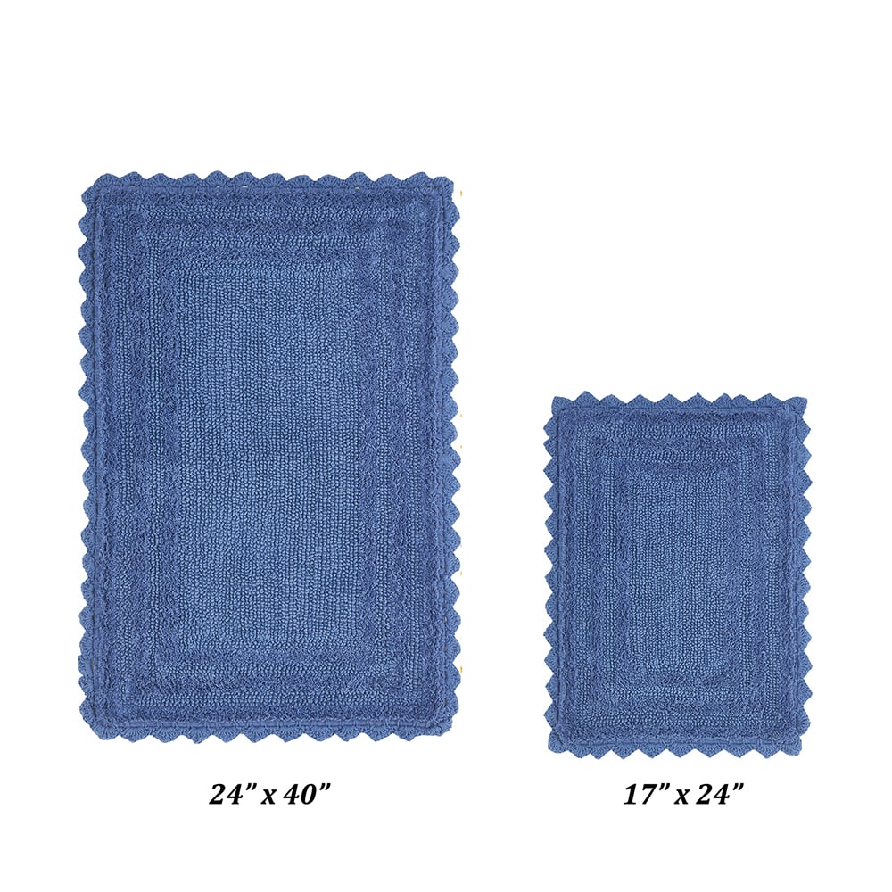 Blue Cotton Tufted Reversible Crochet Bath Rug Set