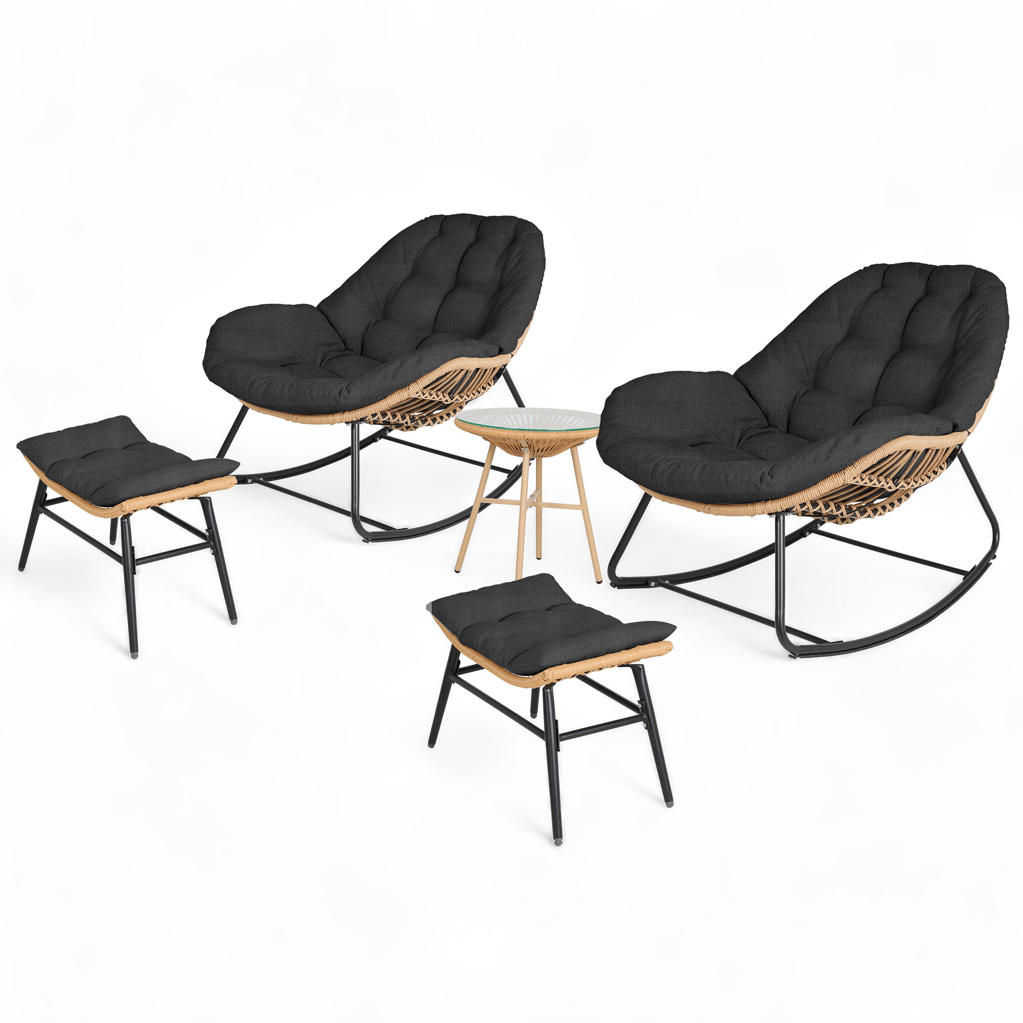 UPHA Patio Chairs Set of 4 Wicker Yellow Stainless Steel Frame Rocking ...