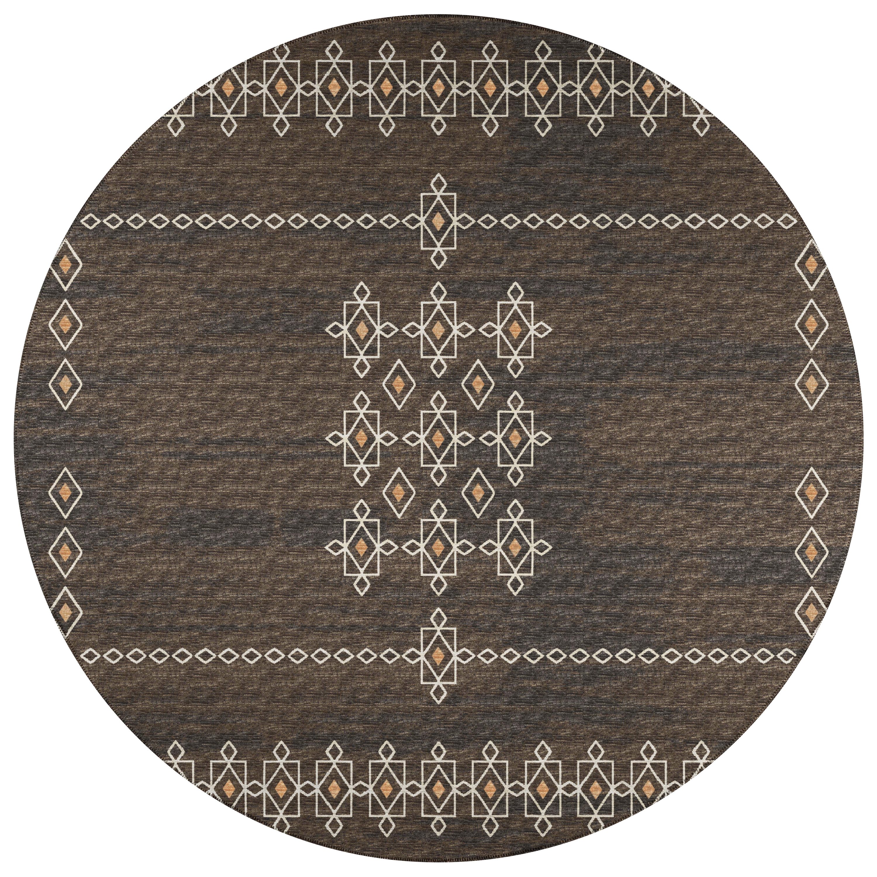 Addison Rugs AYU33BR8RO Yuma 8 x 8 (ft) Chenille Brown Round Indoor/Outdoor Geometric Oriental Area rug
