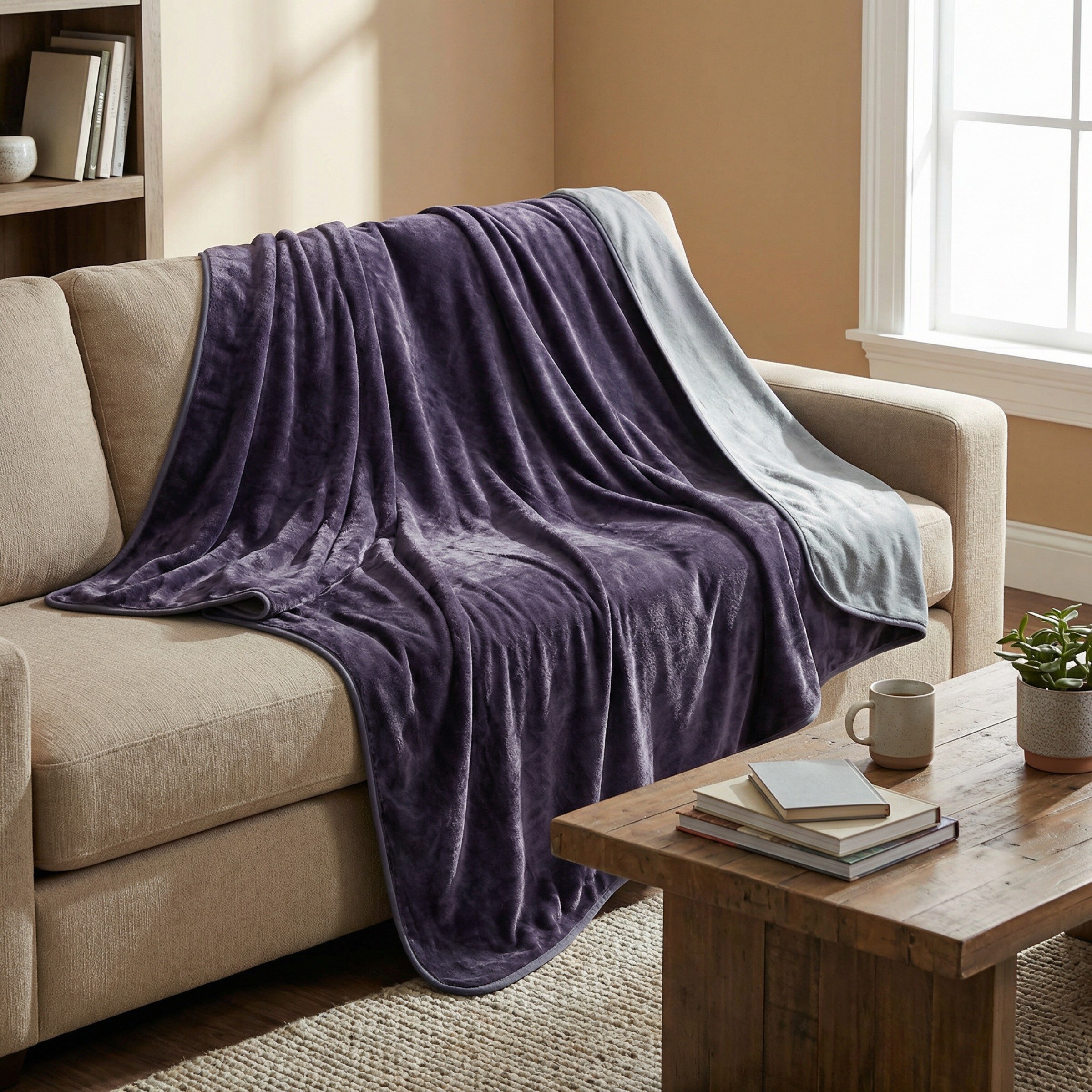 Hastings Home Dark Purple and Gray 80-in x 84-in Cotton Blanket
