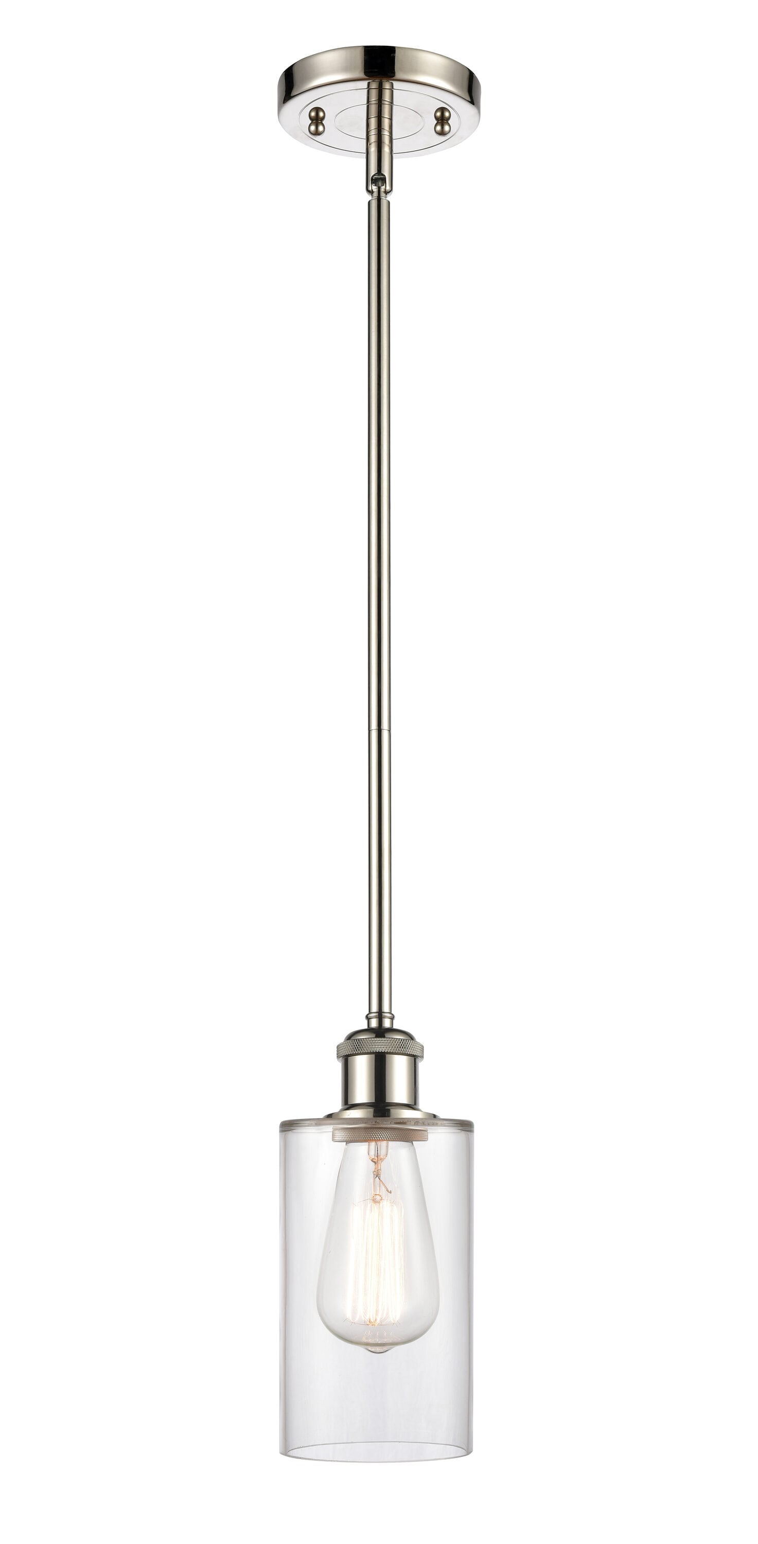 Innovations Lighting 516-1S-PN-G802 Clymer 1 -Light Polished Nickel Traditional Clear glass Cylinder Medium Hanging Pendant light