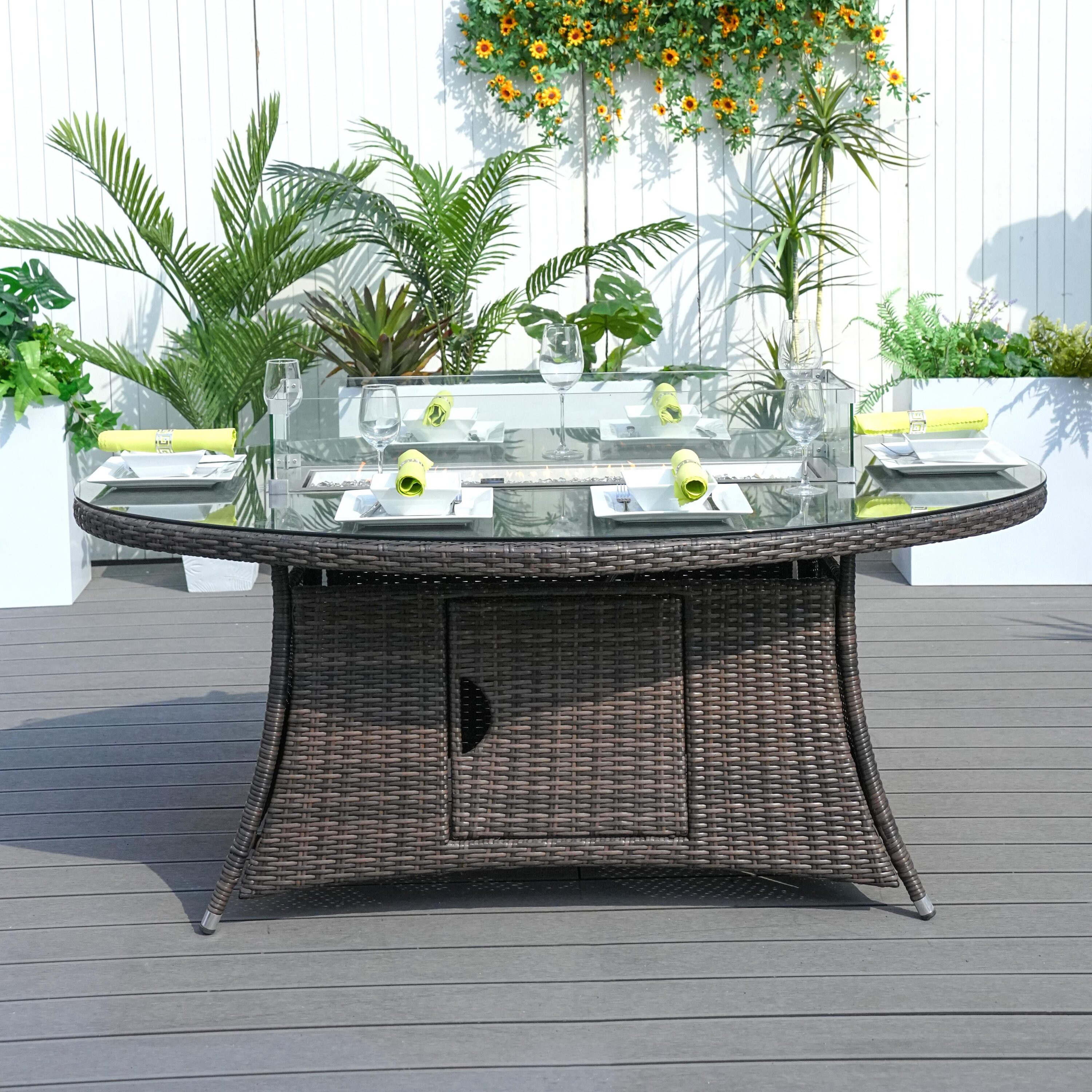 Direct Wicker DWG-1106O-T 70.8-in W Brown Wicker Oval Tabletop Liquid propane Fire pit table