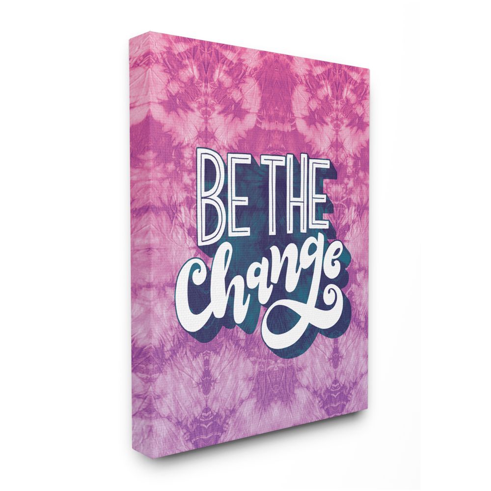 Stupell Industries AB-755-CN-16X20 Be the Change Quote over Purple Tie Dye Loni Harris Gallery Wrapped Canvas 20-in H x 16-in W Inspirational Canvas Print