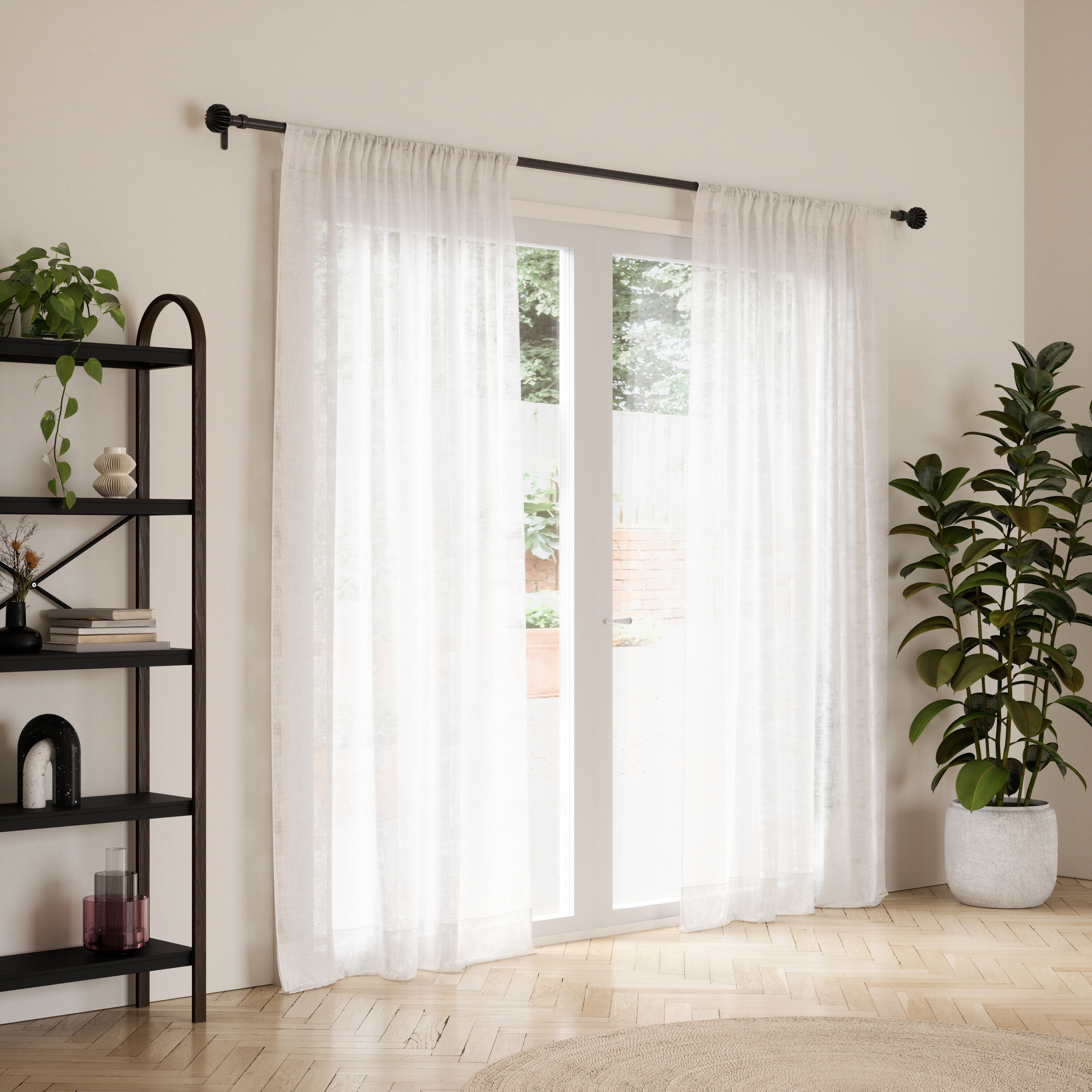 Matte Black Adjustable Steel Curtain Rod with Pleated Finial